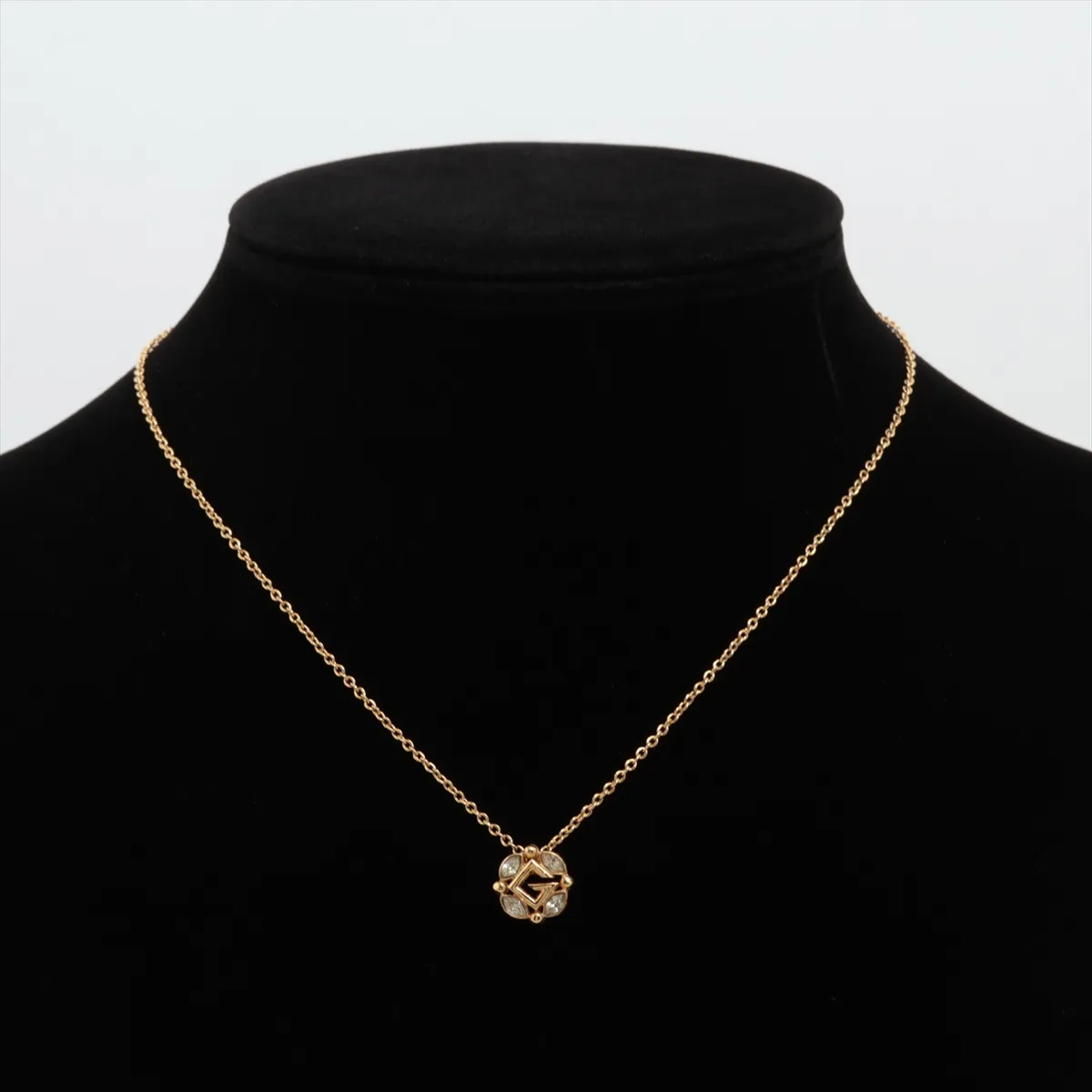 G logo necklace, GP x rhinestone, gold. Shows signs of wear, — view 5