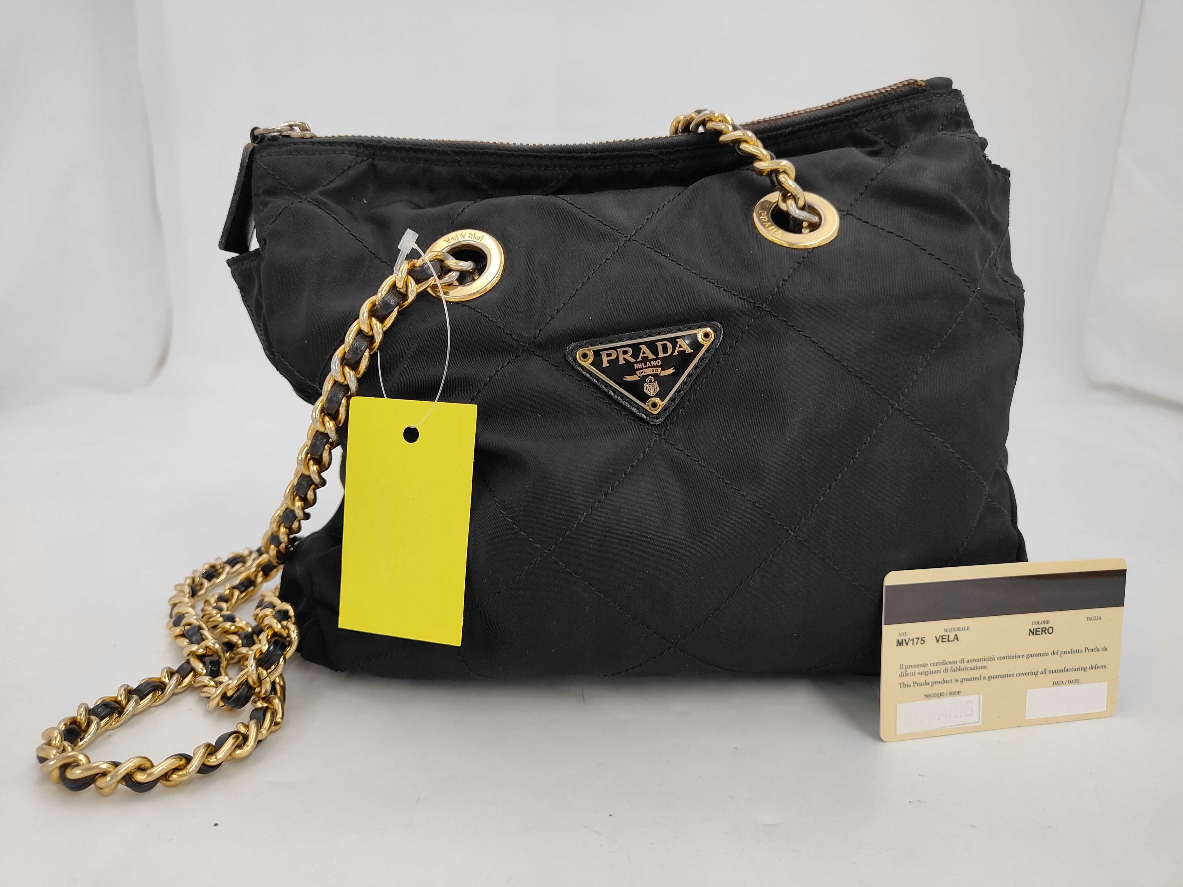 nylon chain shoulder bag in black.