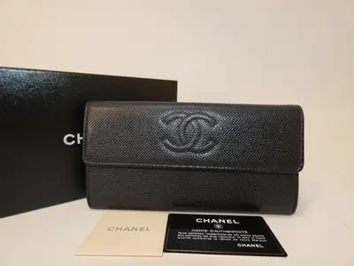 Coco Caviar Skin Black Long Wallet
