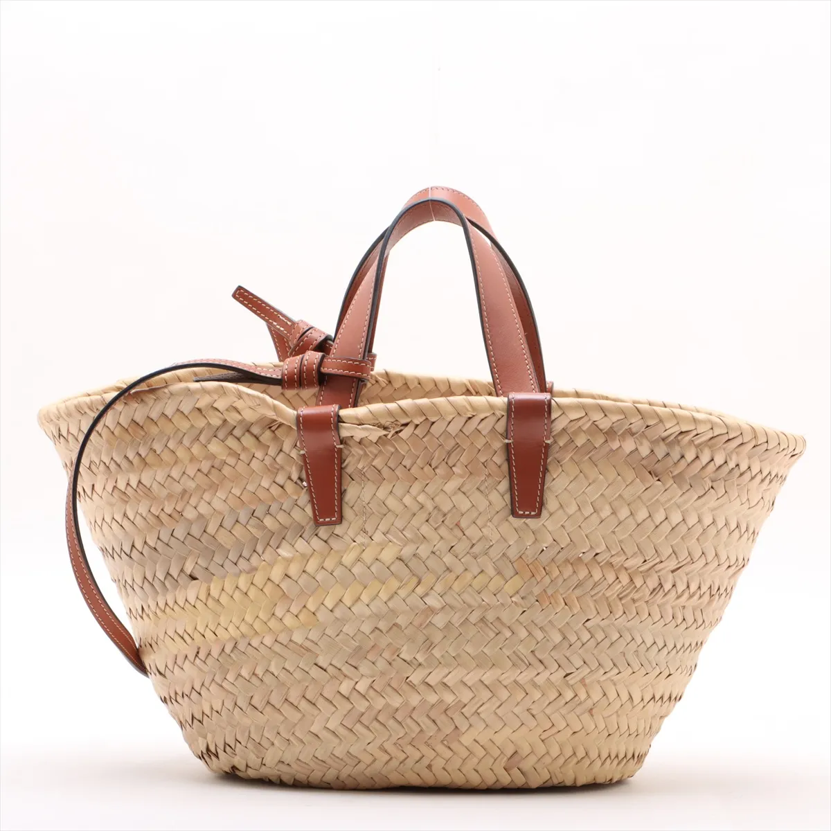 Triomphe Panier Raffia x Leather Basket Bag Beige x Brown — view 2