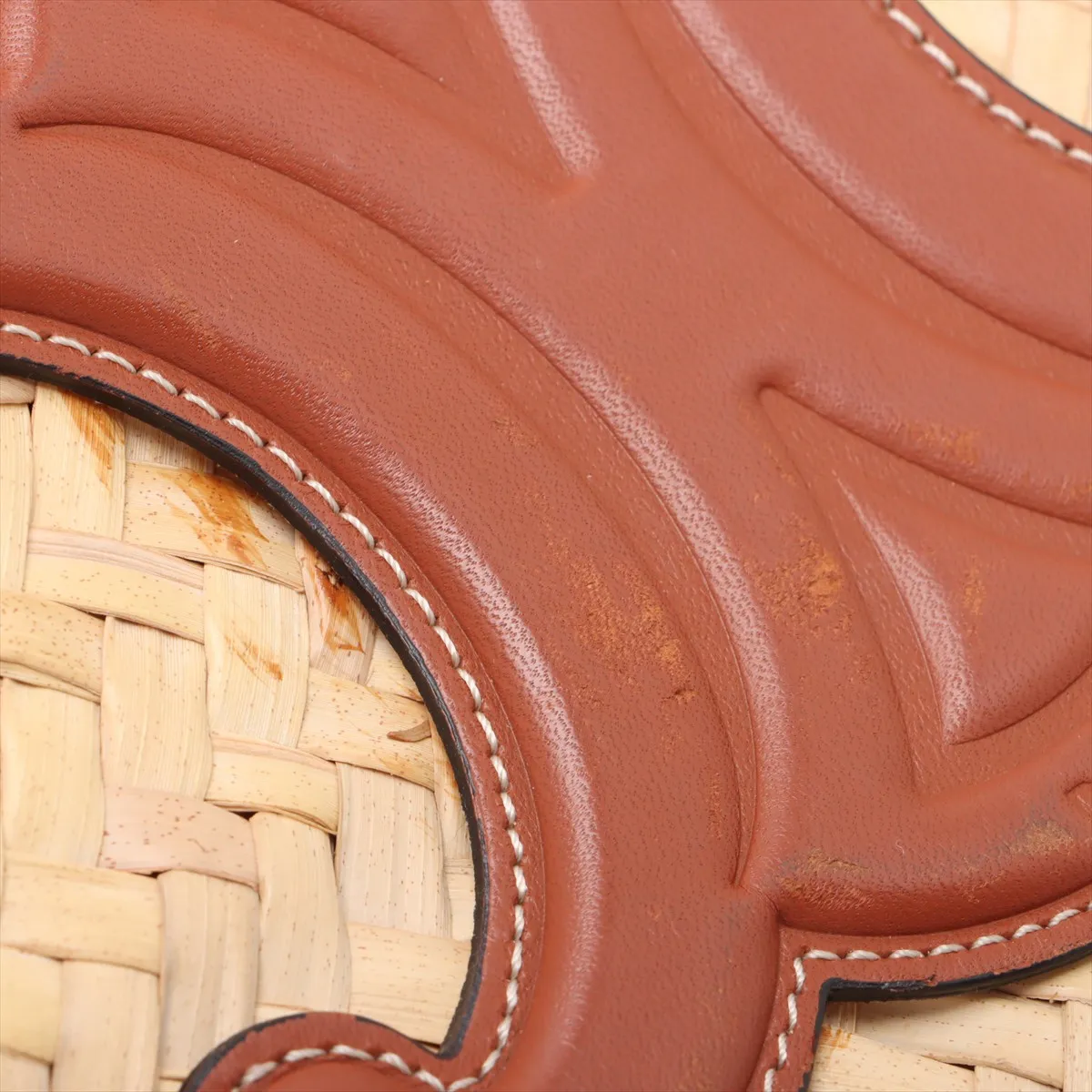 Triomphe Panier Raffia x Leather Basket Bag Beige x Brown — view 11