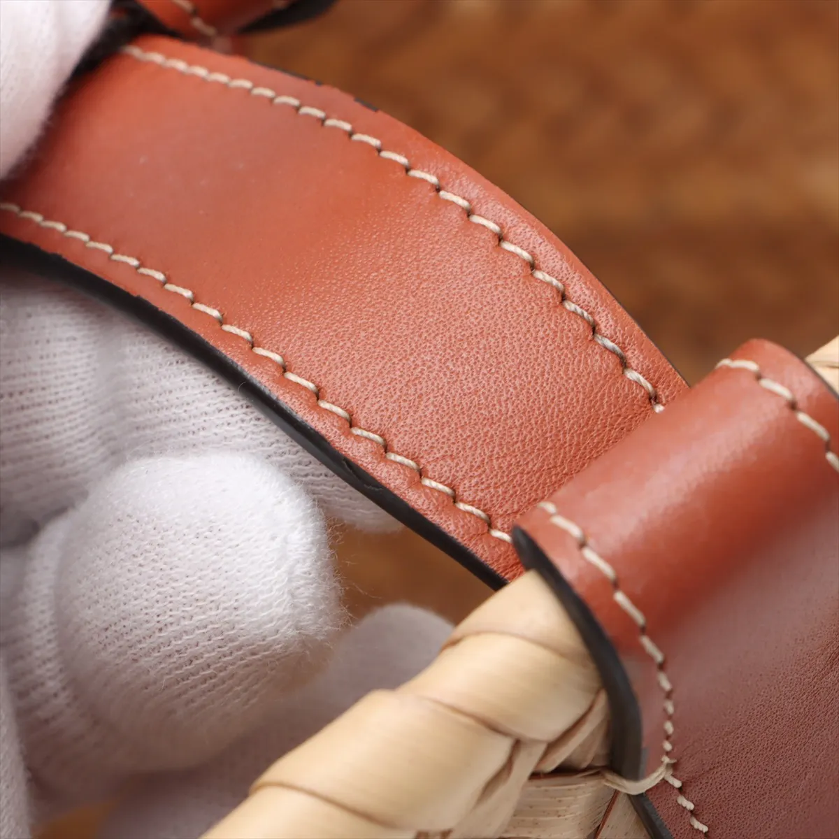 Triomphe Panier Raffia x Leather Basket Bag Beige x Brown — view 12