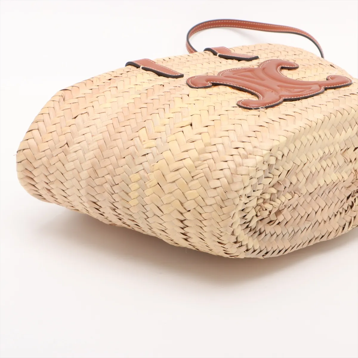 Triomphe Panier Raffia x Leather Basket Bag Beige x Brown — view 4