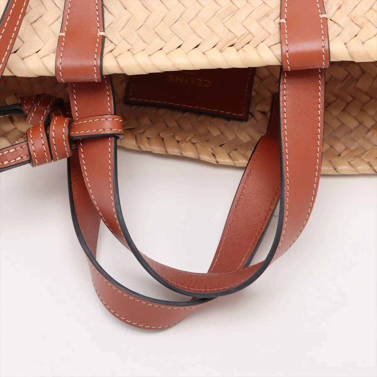 Triomphe Panier Raffia x Leather Basket Bag Beige x Brown — view 5