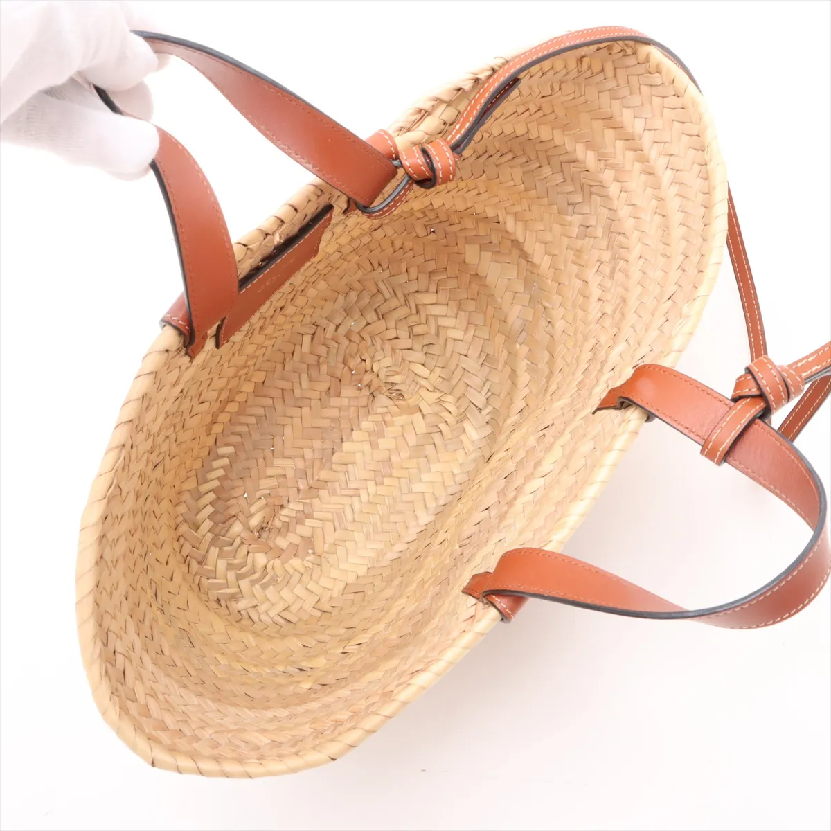 Triomphe Panier Raffia x Leather Basket Bag Beige x Brown — view 8