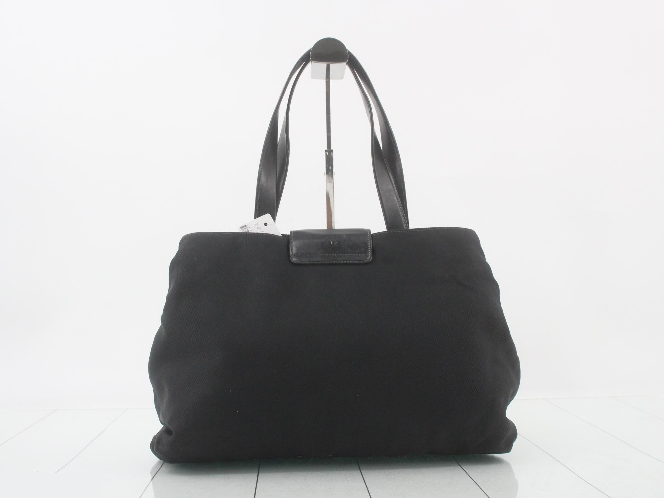 Nylon/Leather Logo Plate Tote Bag, Black — view 2