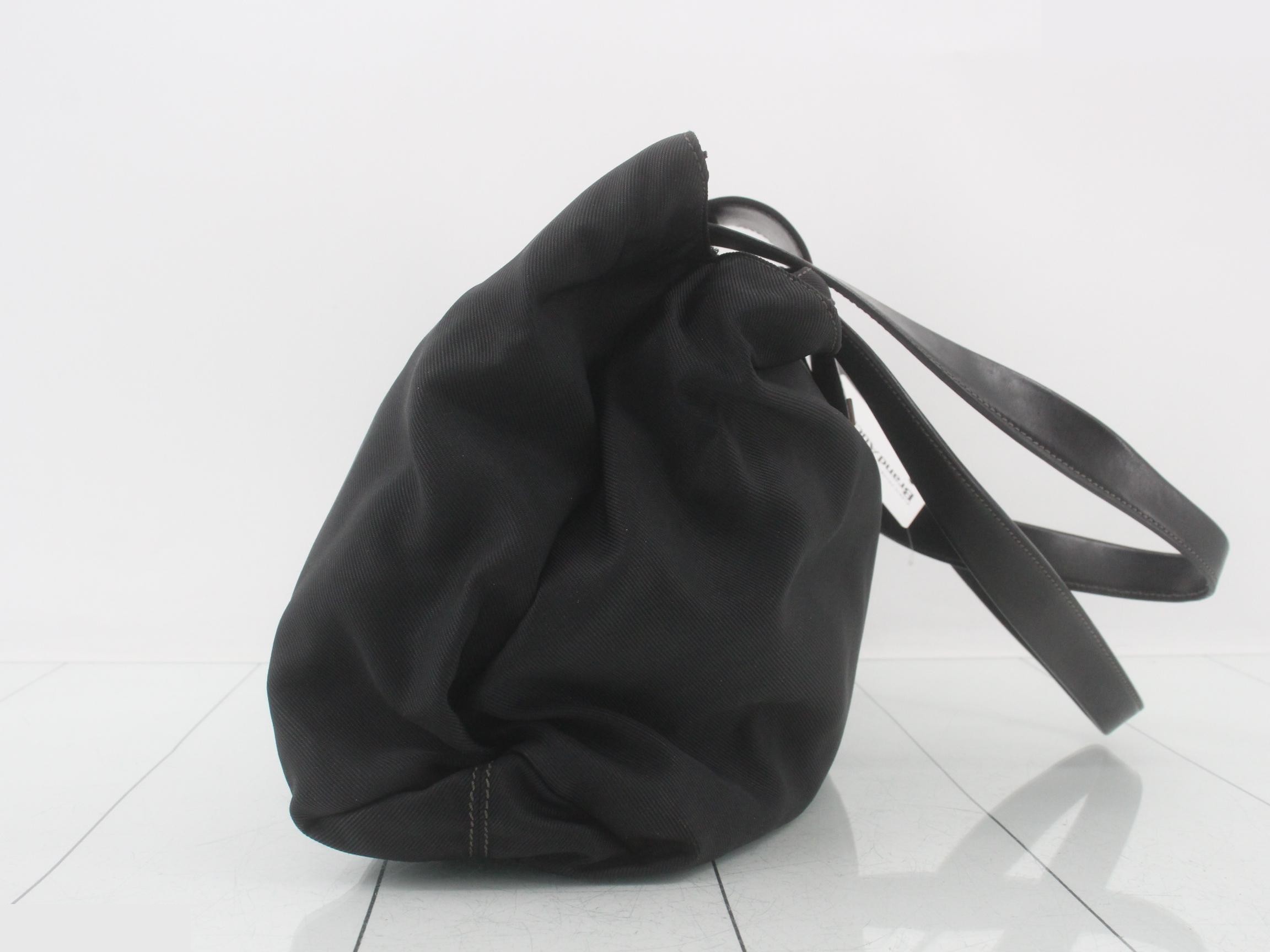 Nylon/Leather Logo Plate Tote Bag, Black — view 4