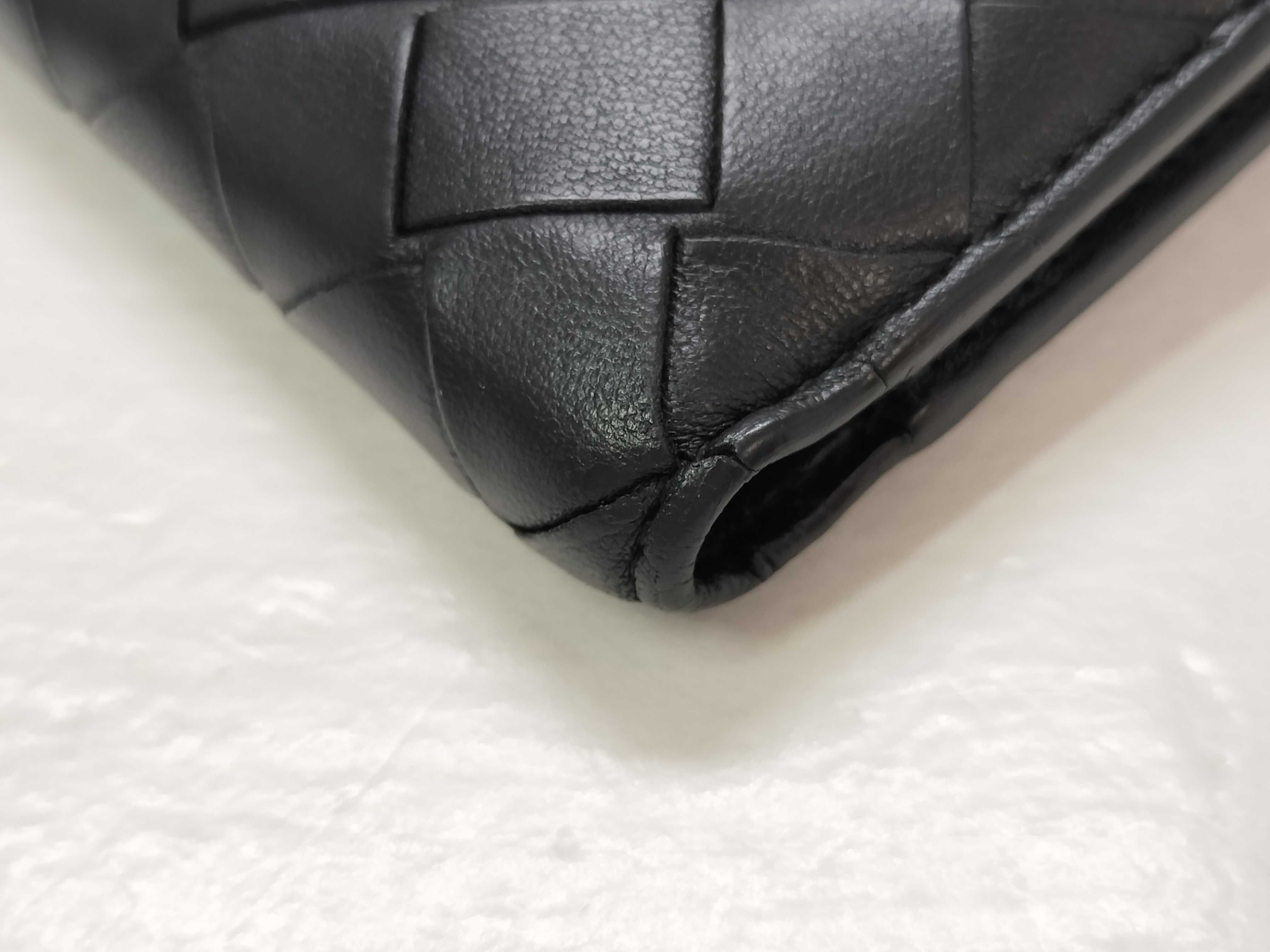 Intrecciato Maxi Intrecciato Leather Bi-fold Wallet, Black, with Serial Number and Box. — view 3