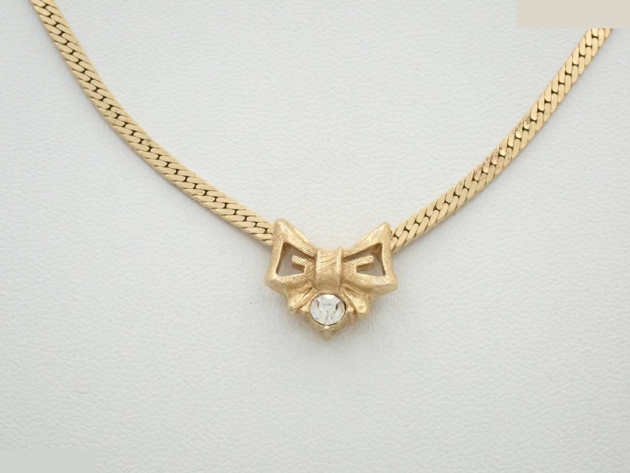 Ribbon necklace, gold plated, rhinestones, chain approximately 40cm