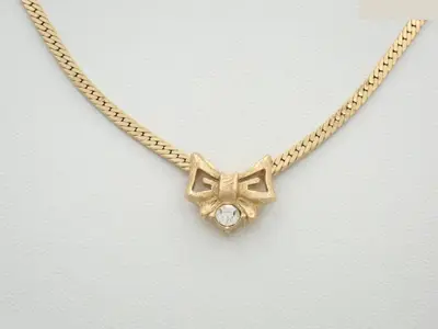 Ribbon necklace, gold plated, rhinestones, chain approximately 40cm