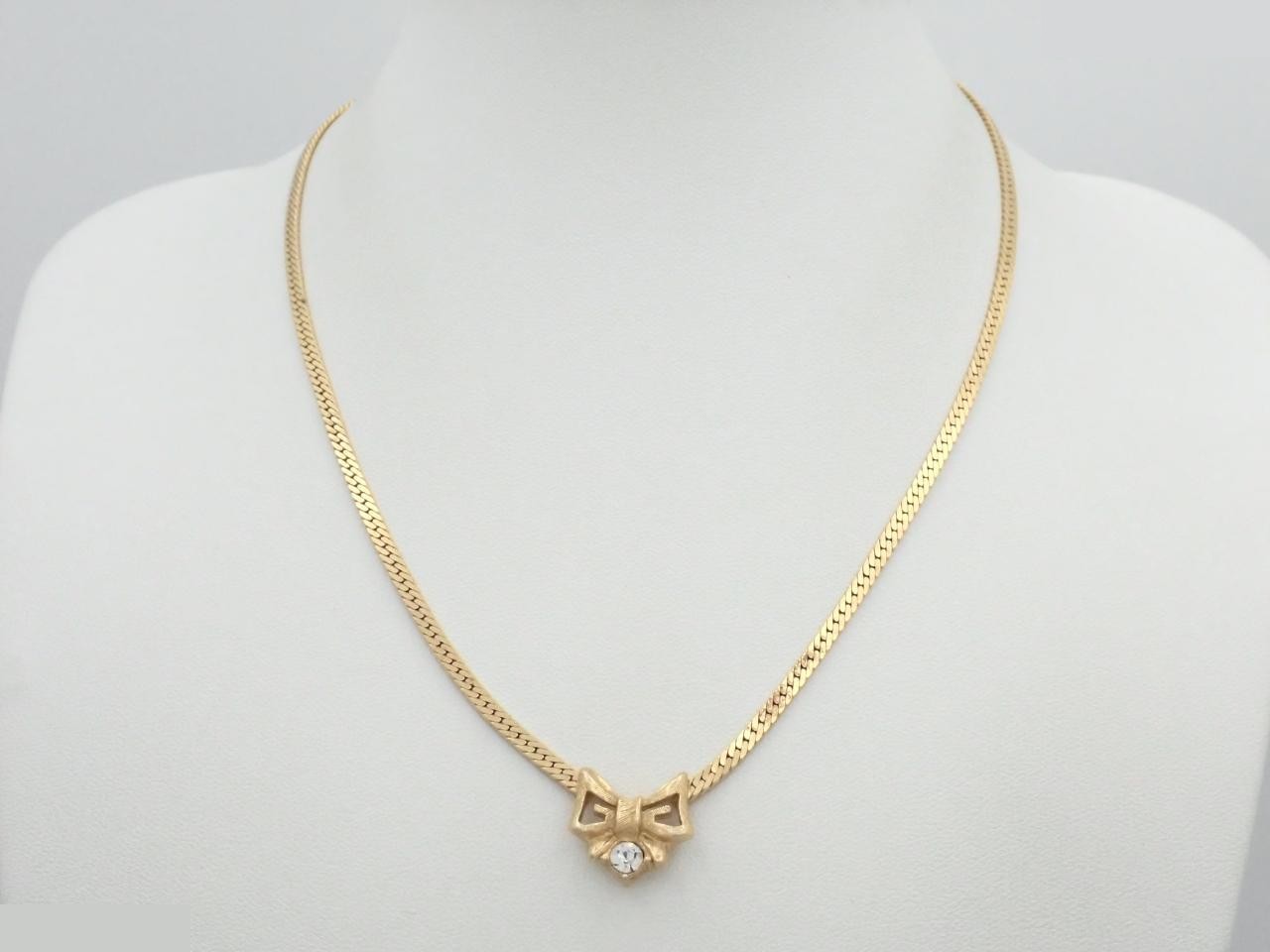 Ribbon necklace, gold plated, rhinestones, chain approximately 40cm — view 3