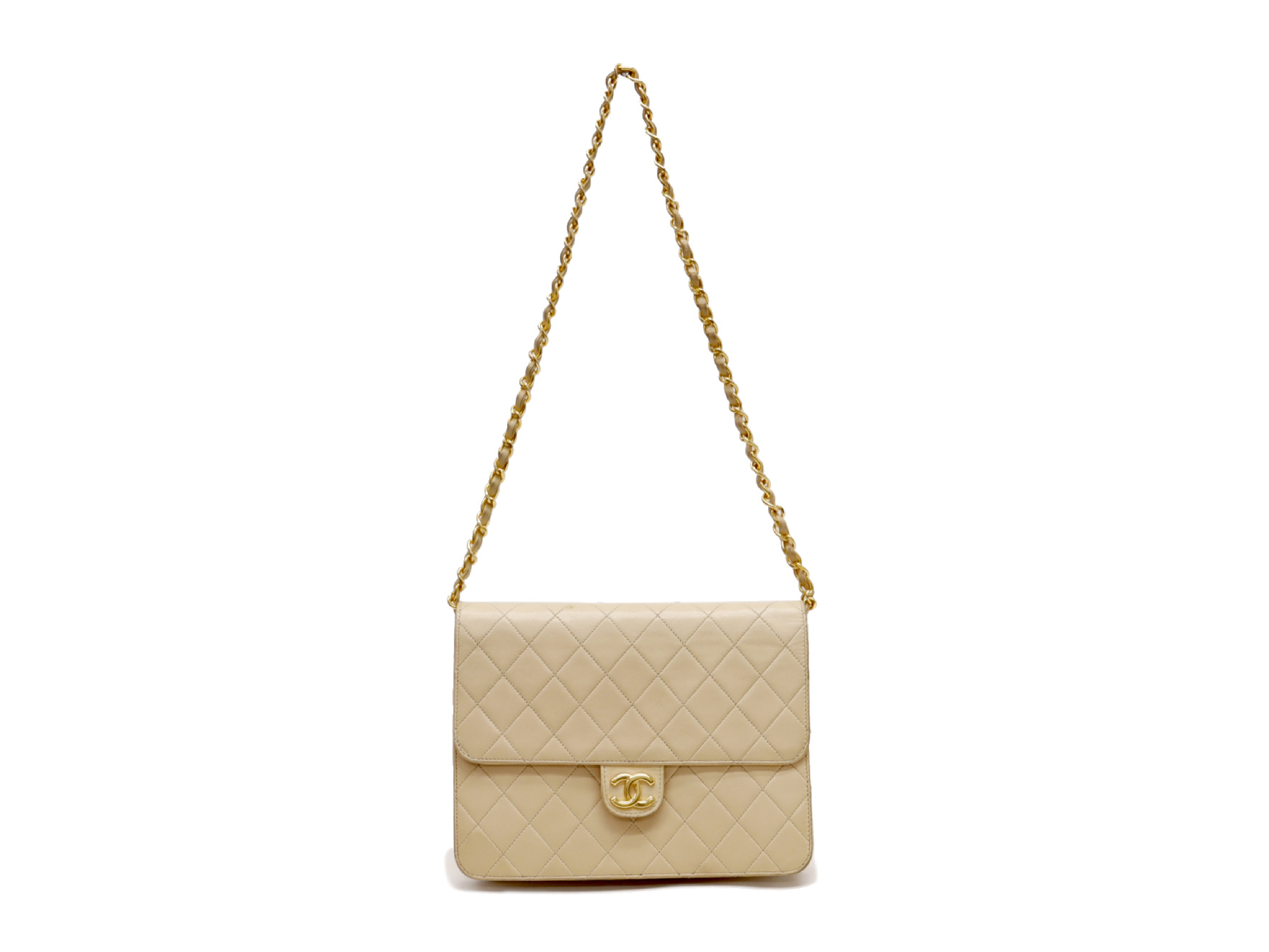 Matelassé Lambskin Short-Sleeve Chain Shoulder Bag, Beige, No Seal