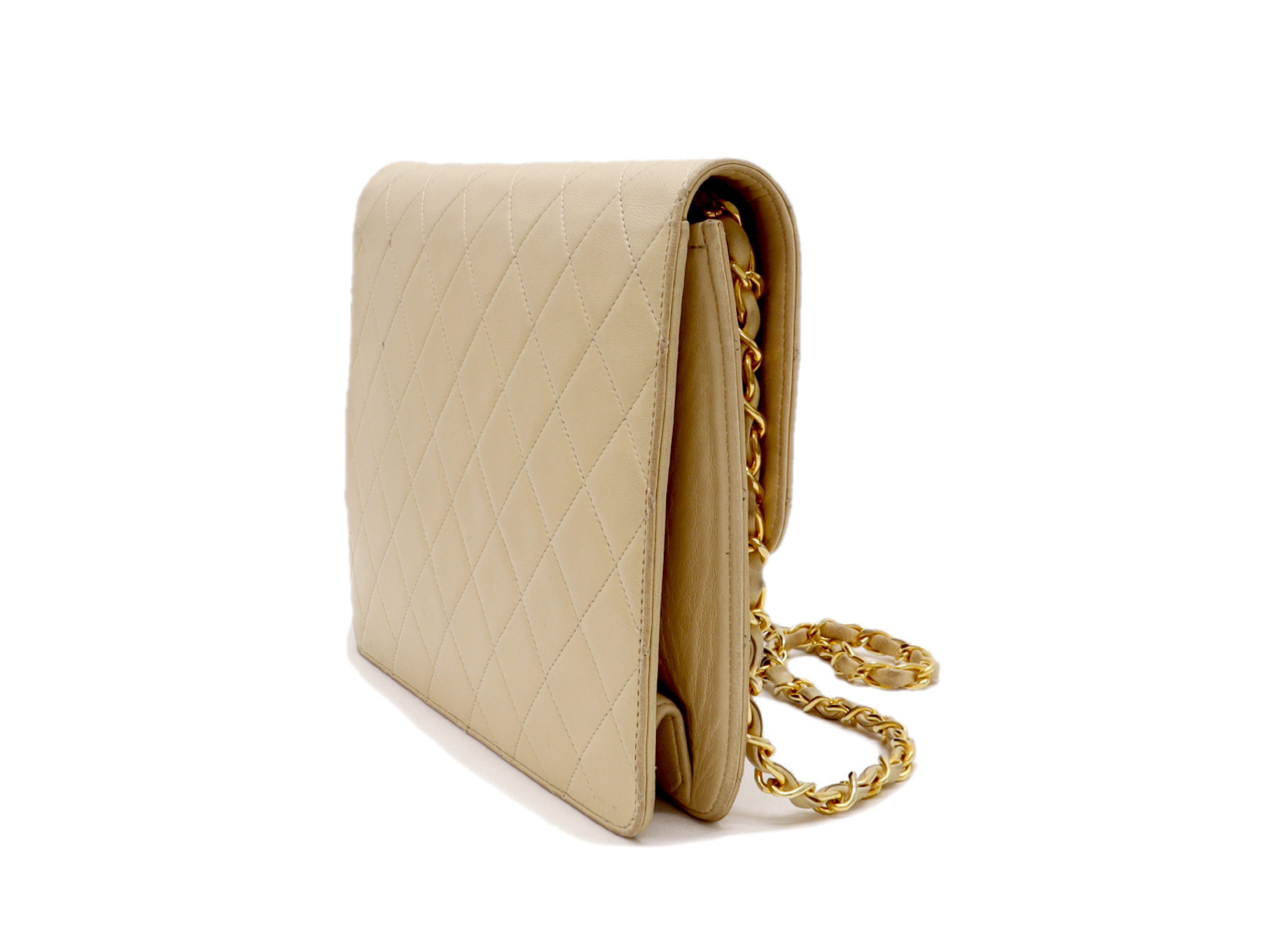 Matelassé Lambskin Short-Sleeve Chain Shoulder Bag, Beige, No Seal — view 2
