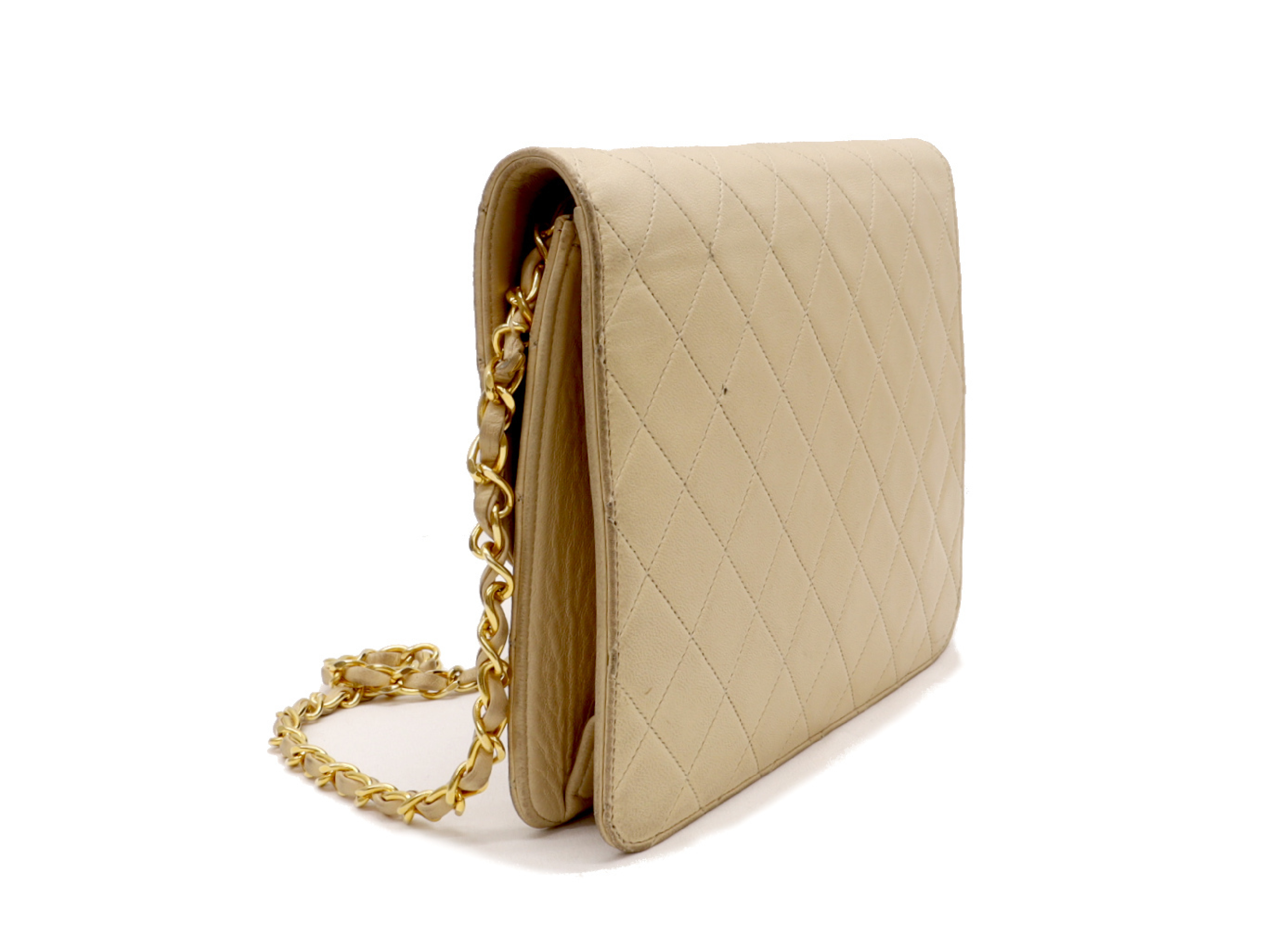 Matelassé Lambskin Short-Sleeve Chain Shoulder Bag, Beige, No Seal — view 3