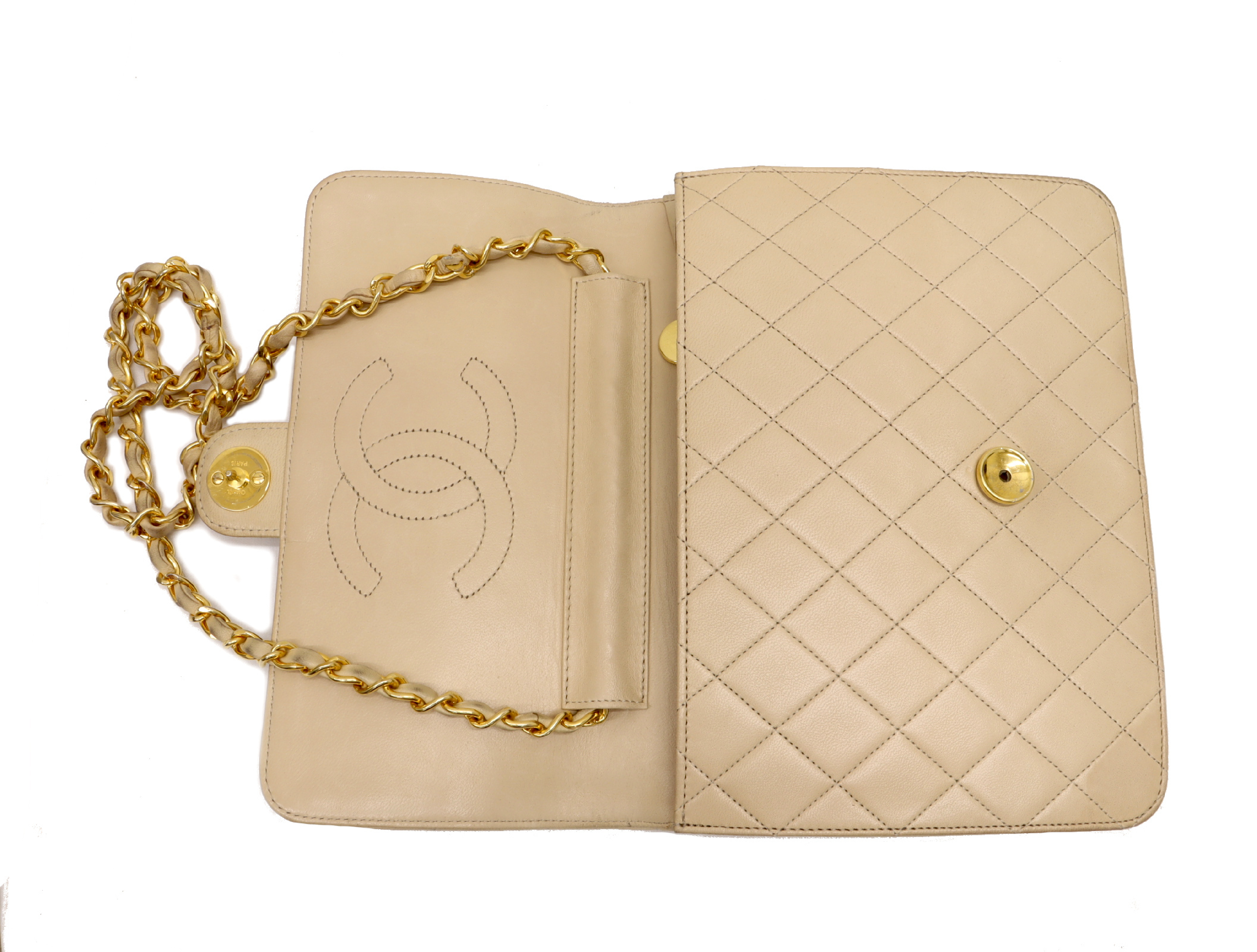 Matelassé Lambskin Short-Sleeve Chain Shoulder Bag, Beige, No Seal — view 7