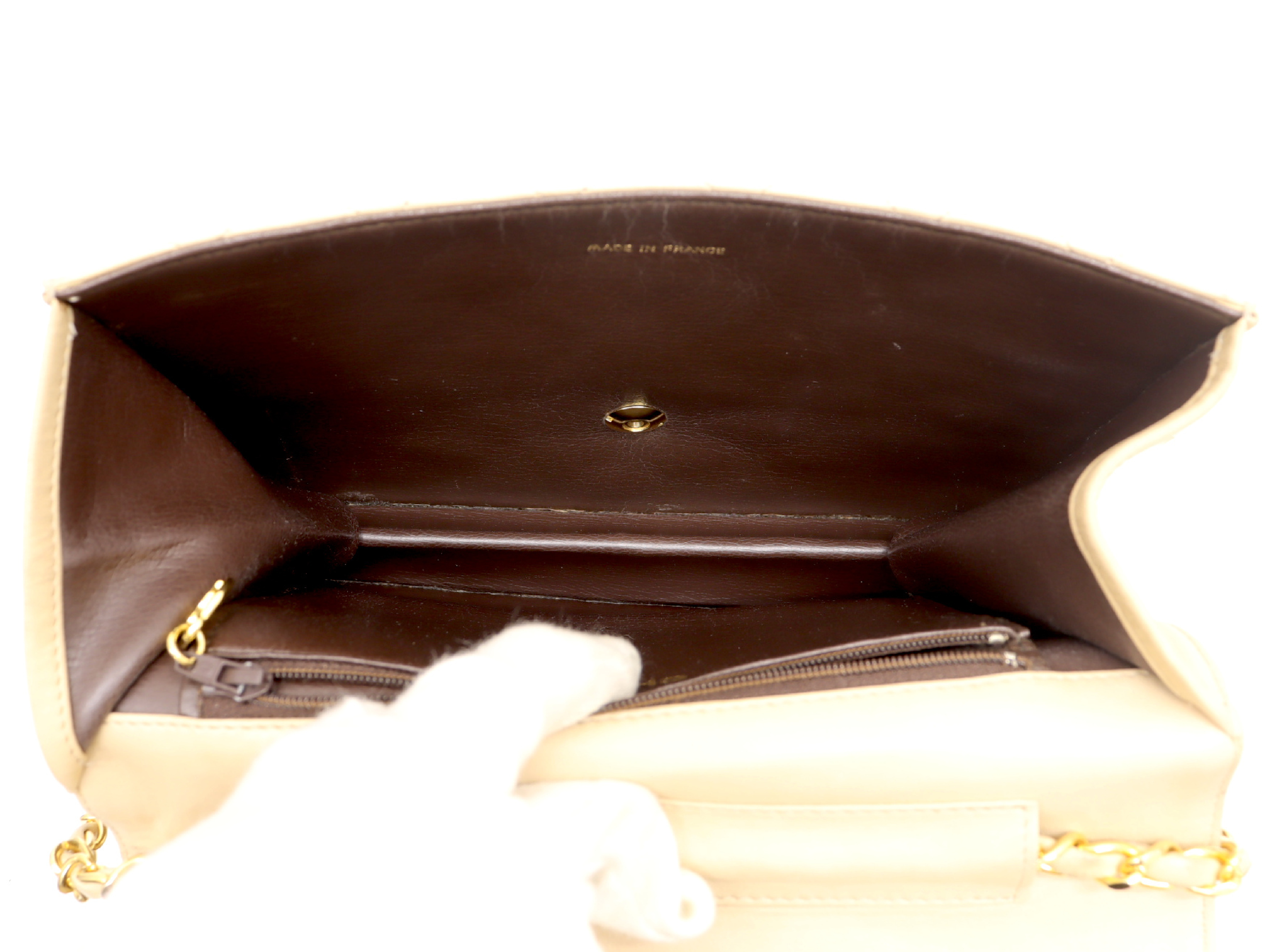 Matelassé Lambskin Short-Sleeve Chain Shoulder Bag, Beige, No Seal — view 8