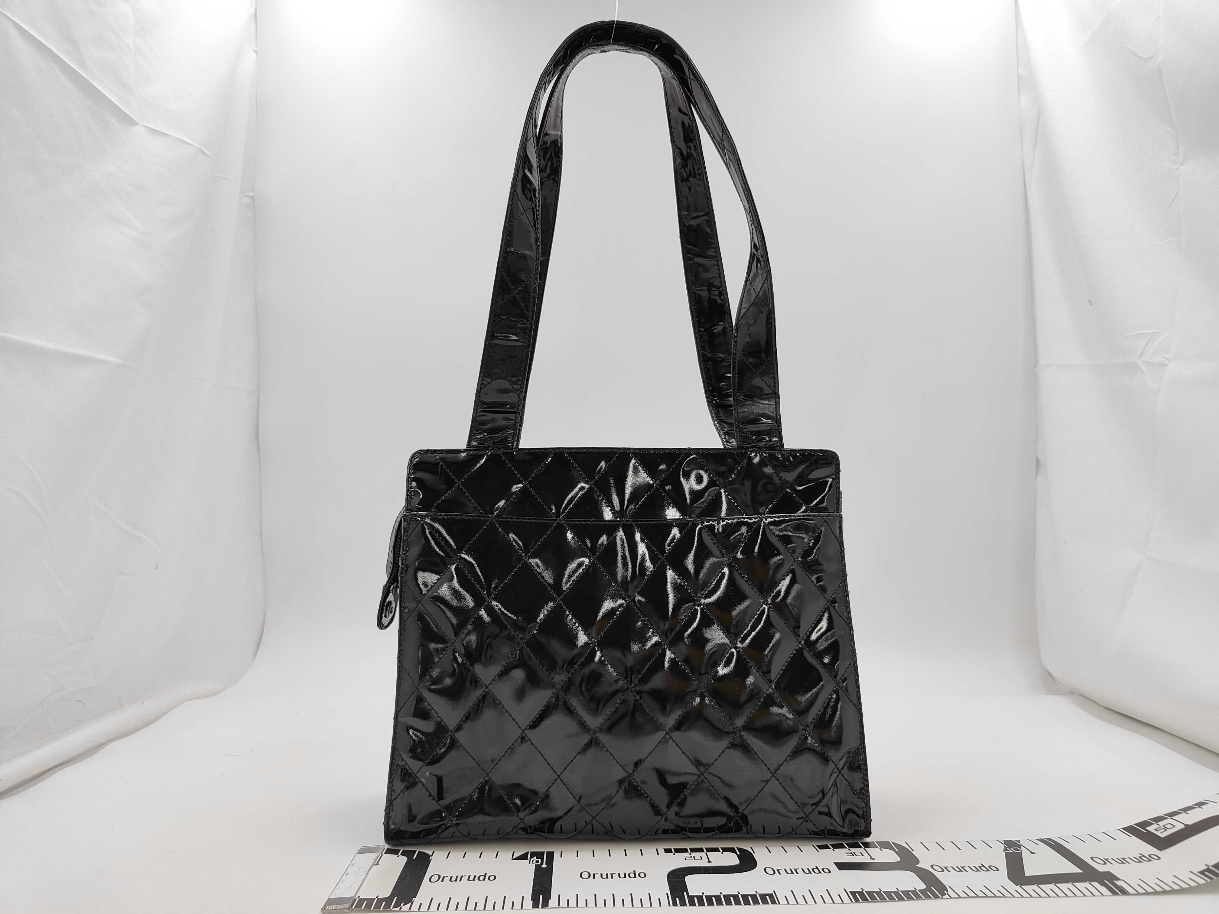 Matelassé Patent Leather Tote Bag, Black with Gold Hardware, Series 4 — view 2