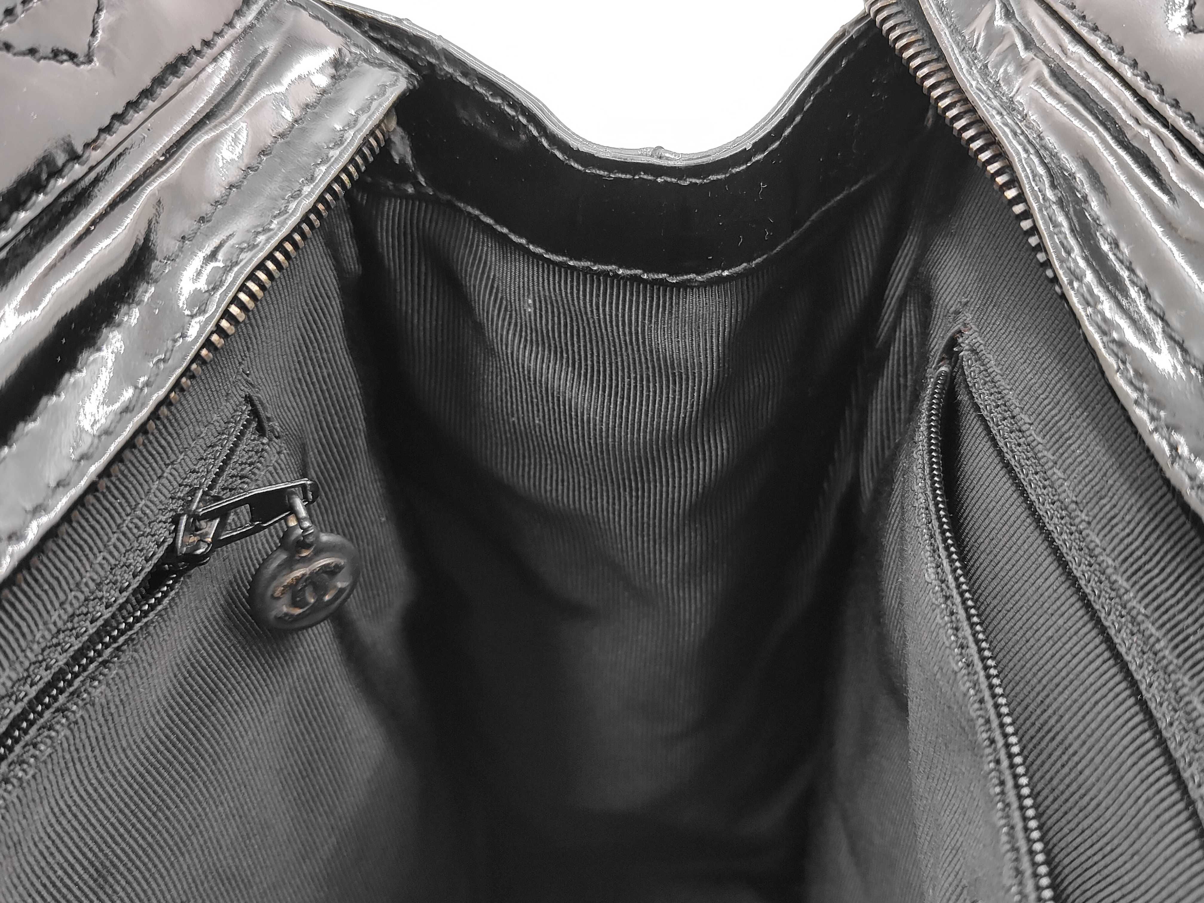 Matelassé Patent Leather Tote Bag, Black with Gold Hardware, Series 4 — view 12