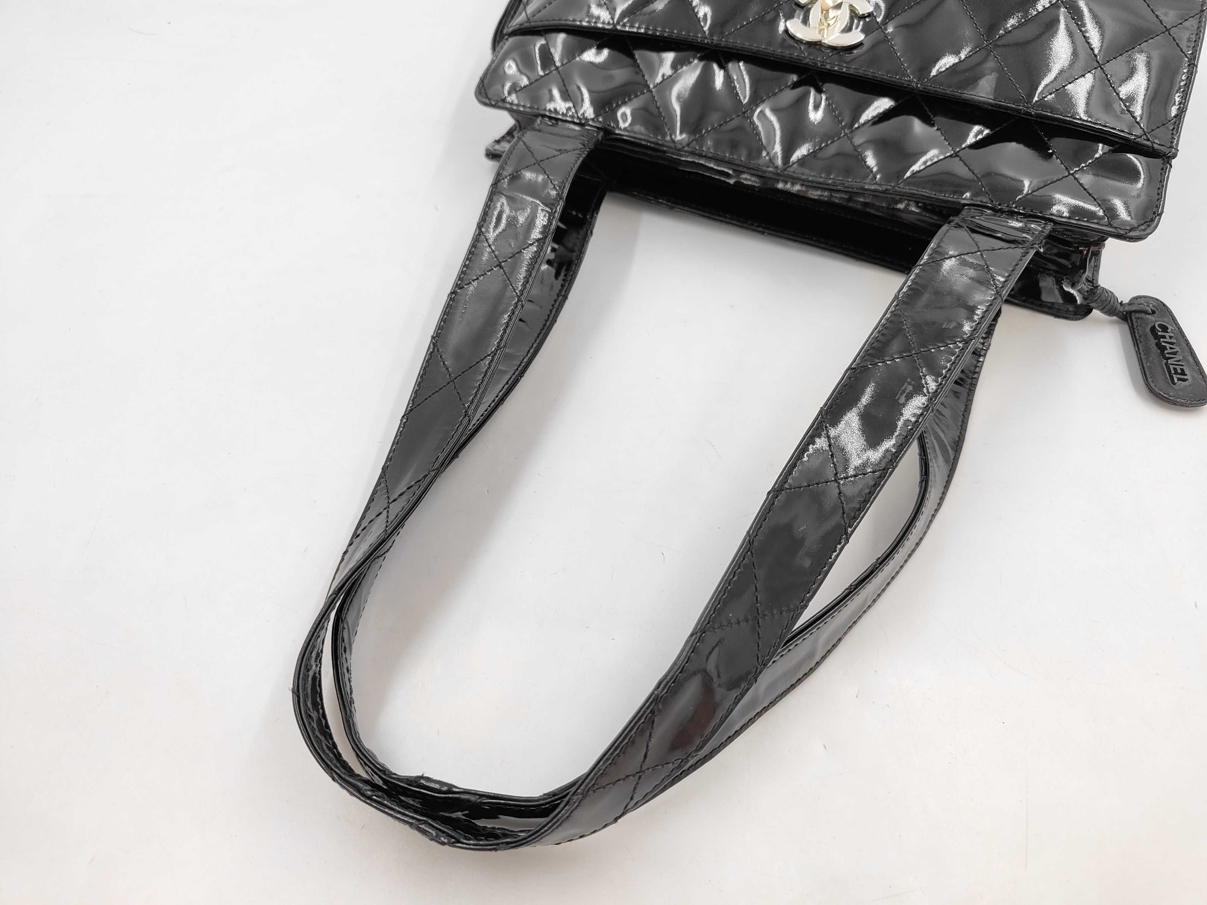 Matelassé Patent Leather Tote Bag, Black with Gold Hardware, Series 4 — view 5
