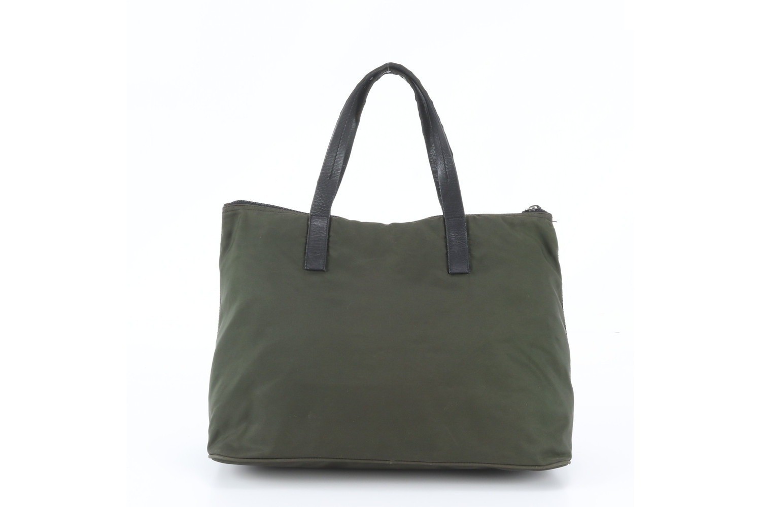 Tessuto Nylon Triangle Logo Leather Tote Bag (Shoulder Bag) — view 3