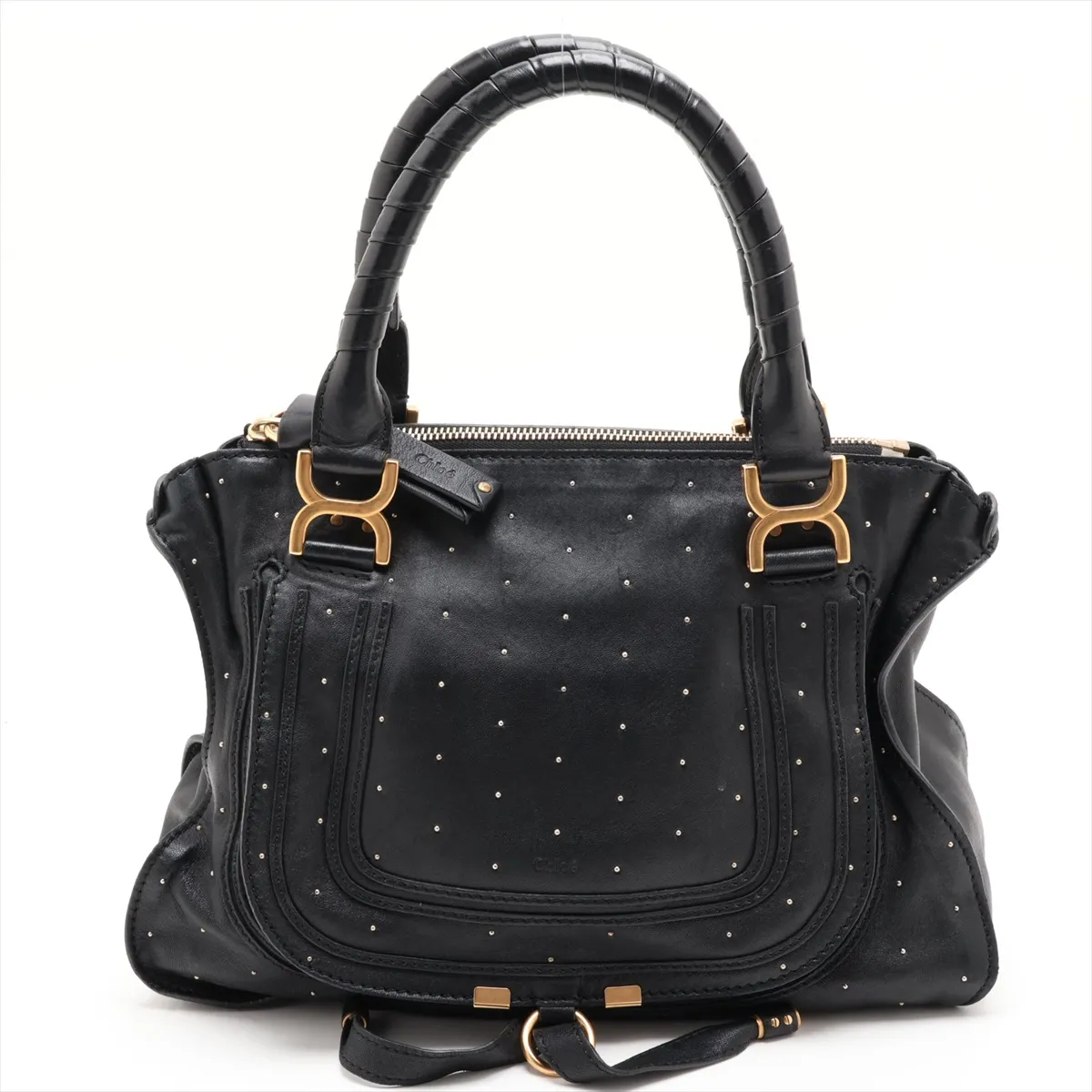 Marcie Leather Studded Handbag, Black