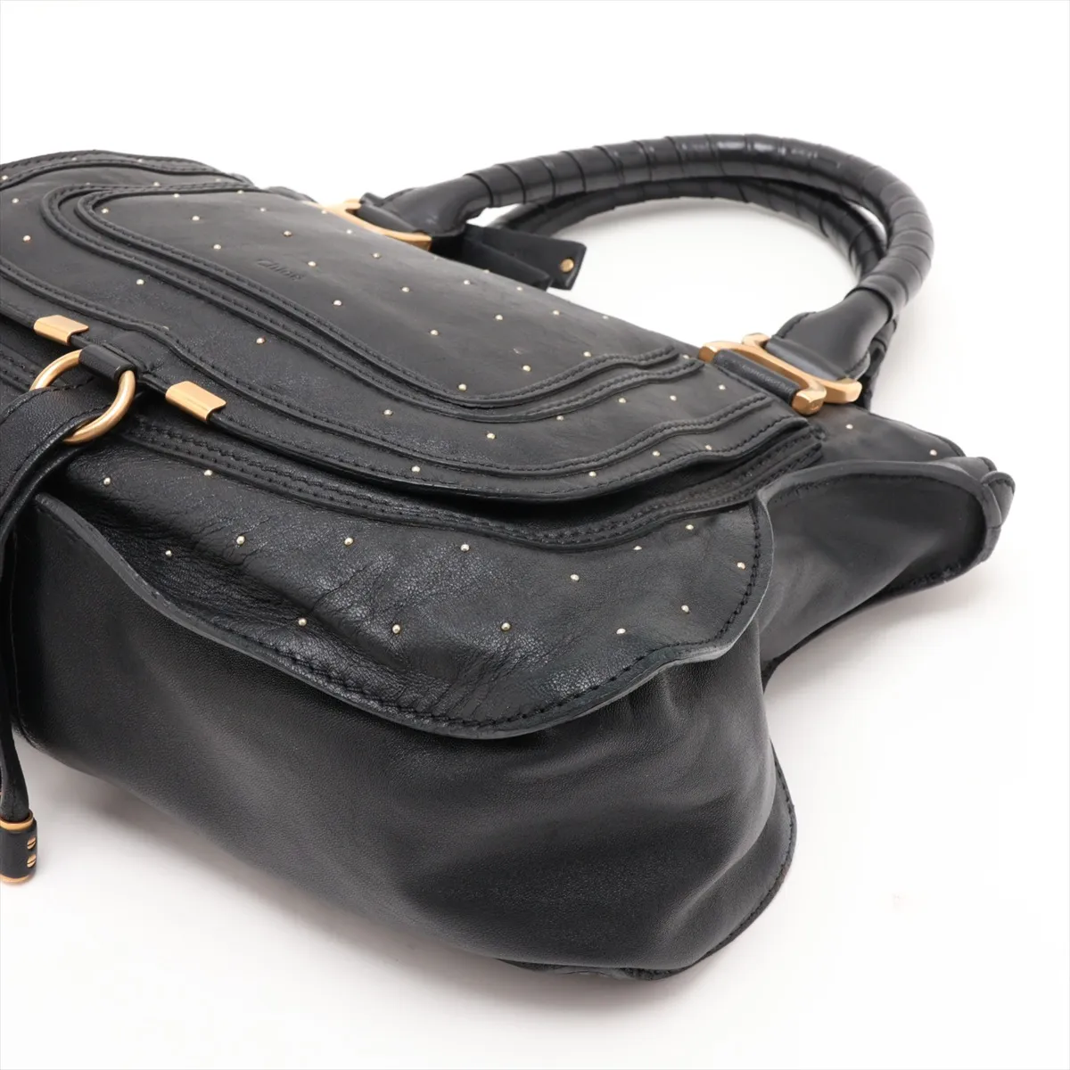 Marcie Leather Studded Handbag, Black — view 3