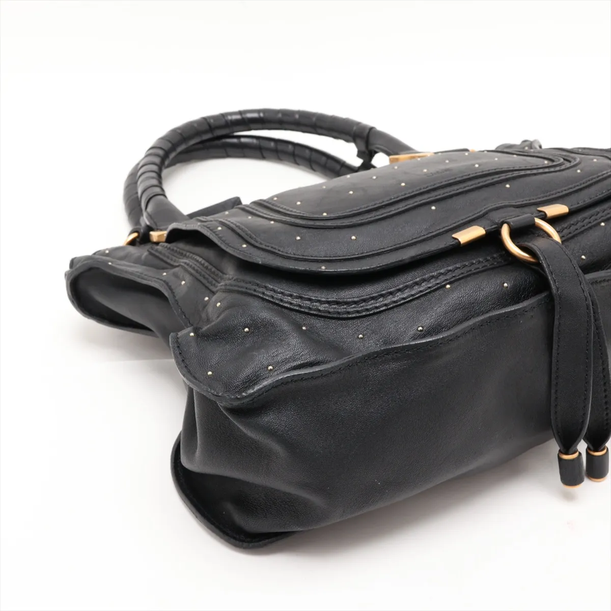 Marcie Leather Studded Handbag, Black — view 4
