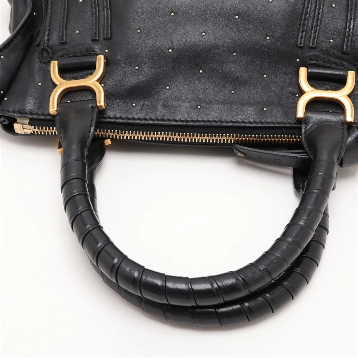 Marcie Leather Studded Handbag, Black — view 5