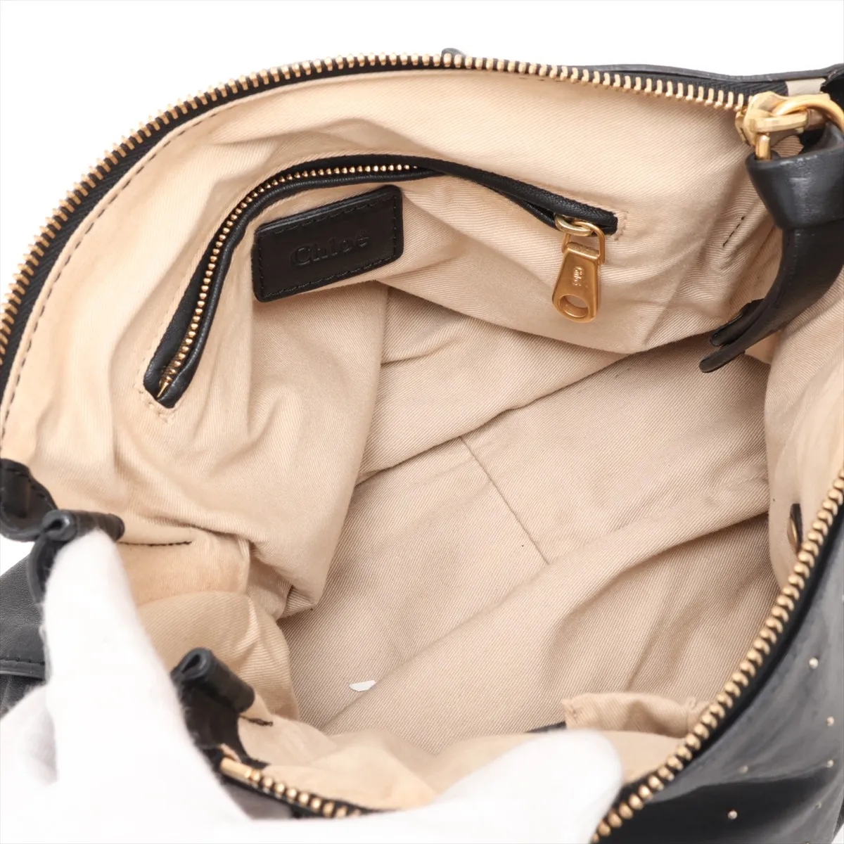 Marcie Leather Studded Handbag, Black — view 7