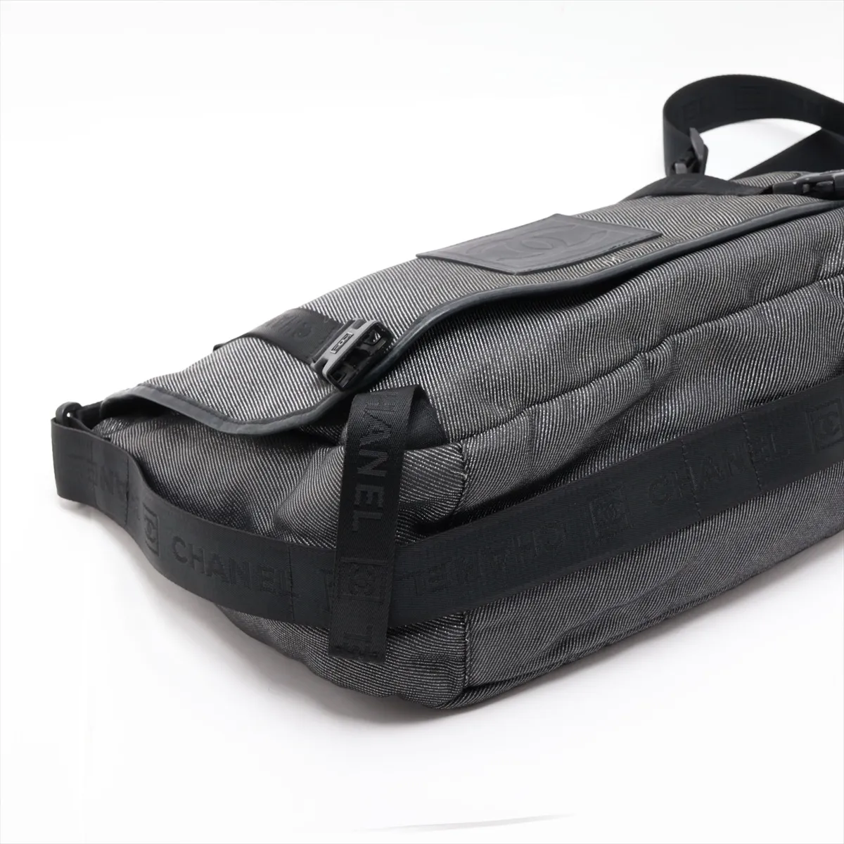 Sport Line Canvas Shoulder Bag, Black, Silver Hardware, No Clasp — view 4