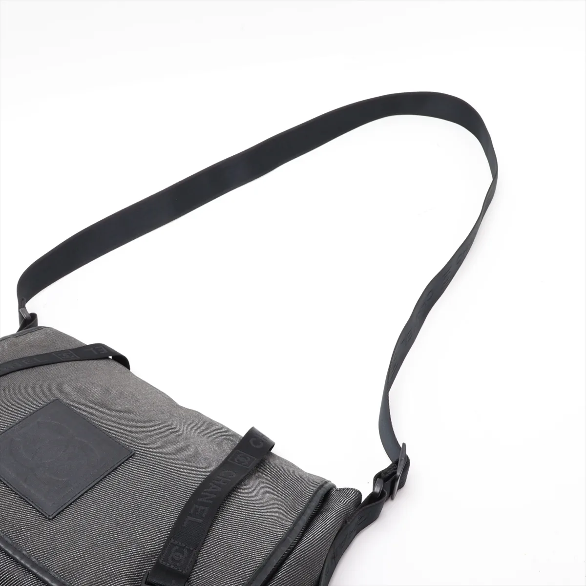 Sport Line Canvas Shoulder Bag, Black, Silver Hardware, No Clasp — view 5