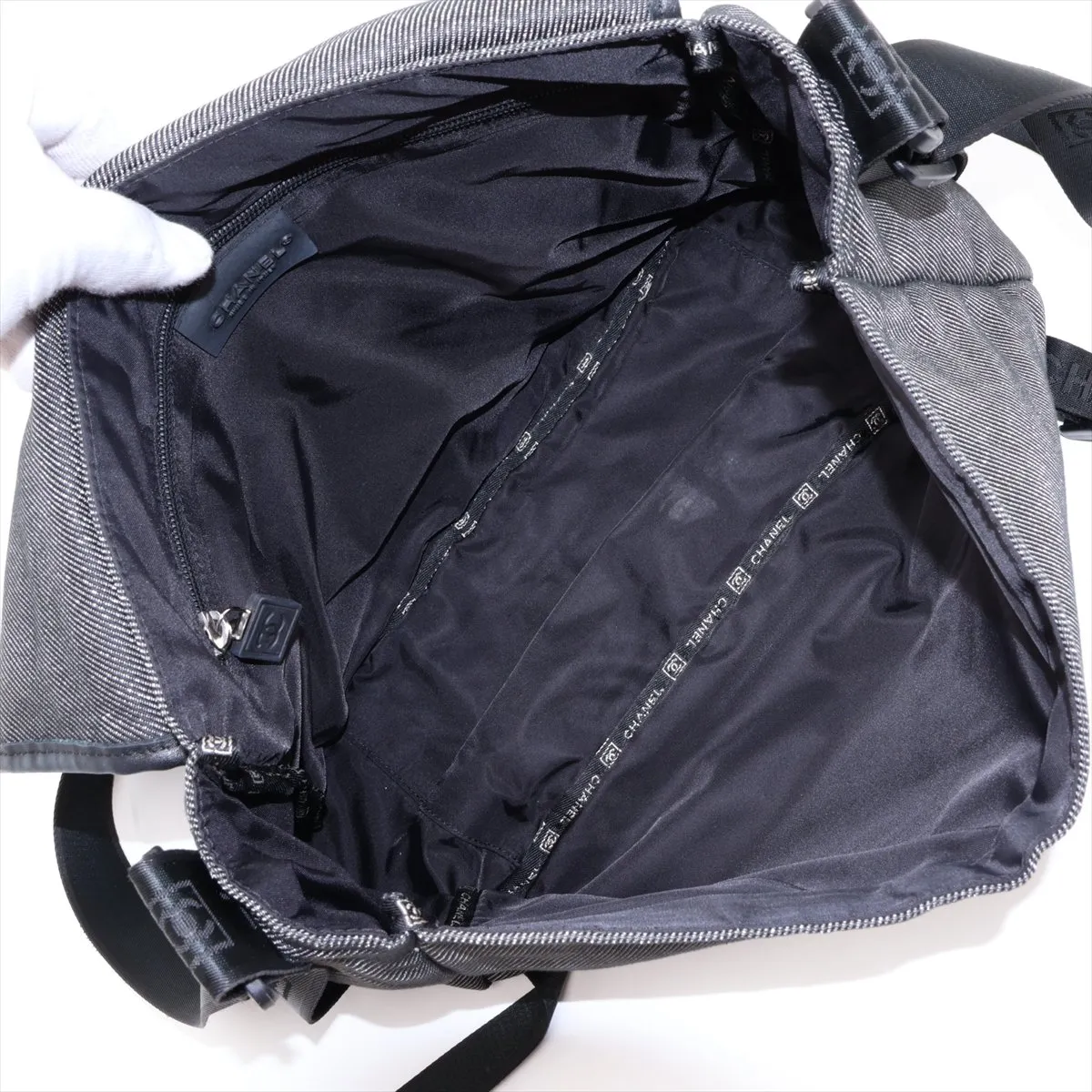 Sport Line Canvas Shoulder Bag, Black, Silver Hardware, No Clasp — view 6