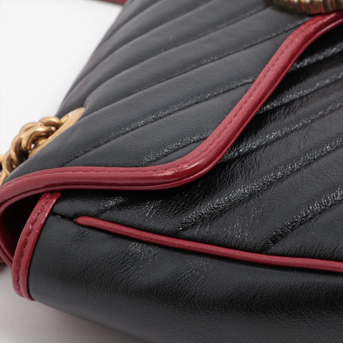 GG Marmont Leather Chain Shoulder Bag Black x Red 443497 — view 11