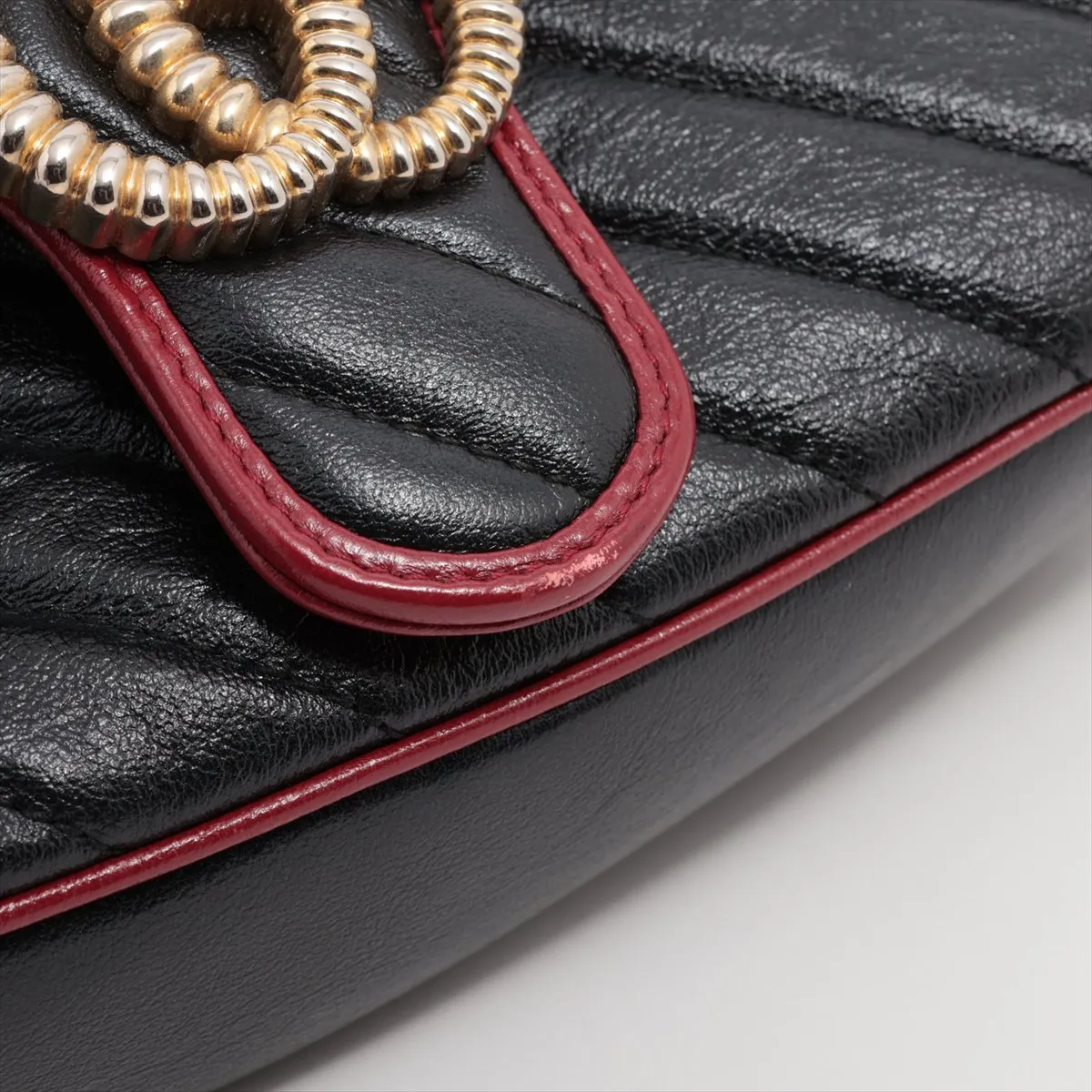 GG Marmont Leather Chain Shoulder Bag Black x Red 443497 — view 12