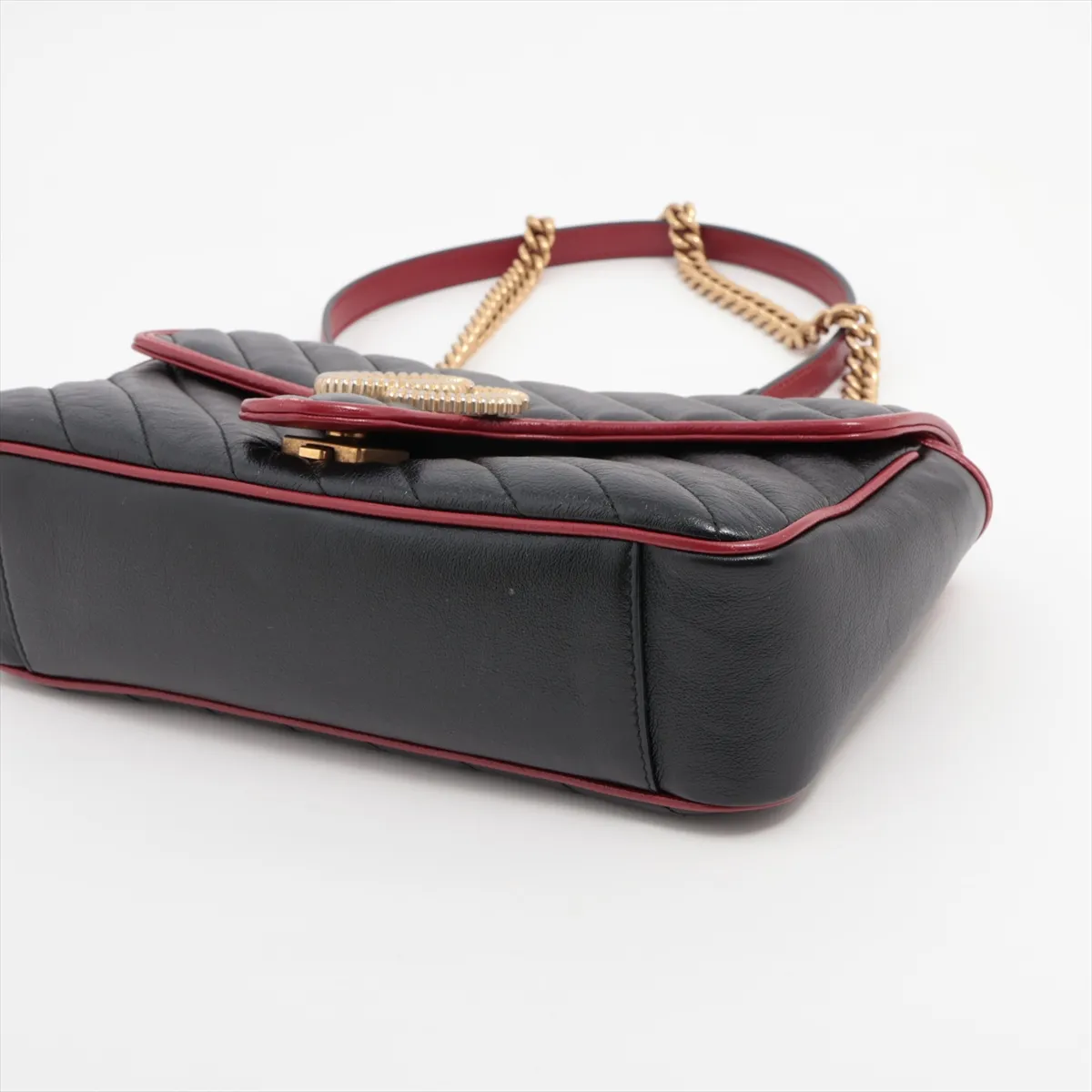 GG Marmont Leather Chain Shoulder Bag Black x Red 443497 — view 3
