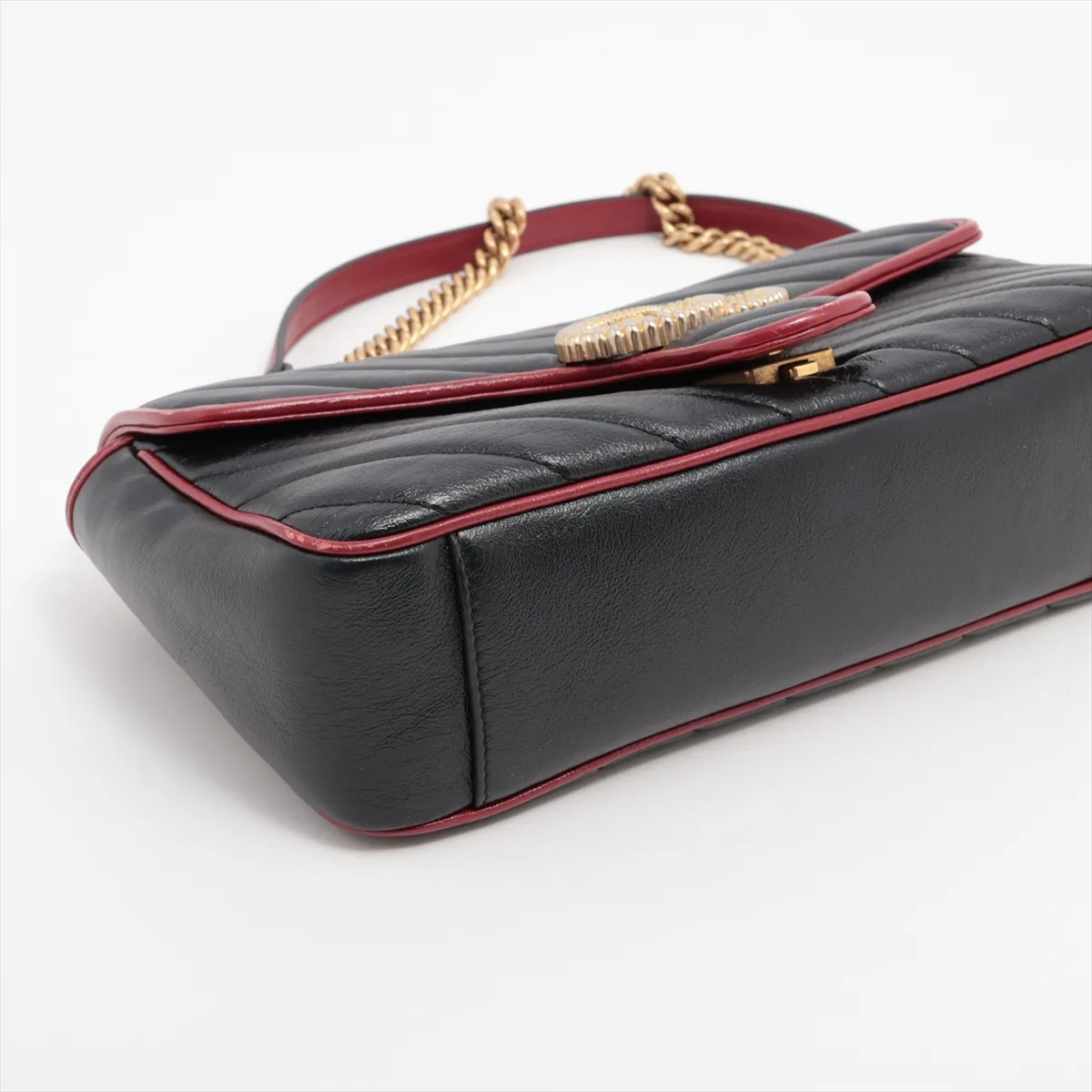 GG Marmont Leather Chain Shoulder Bag Black x Red 443497 — view 4