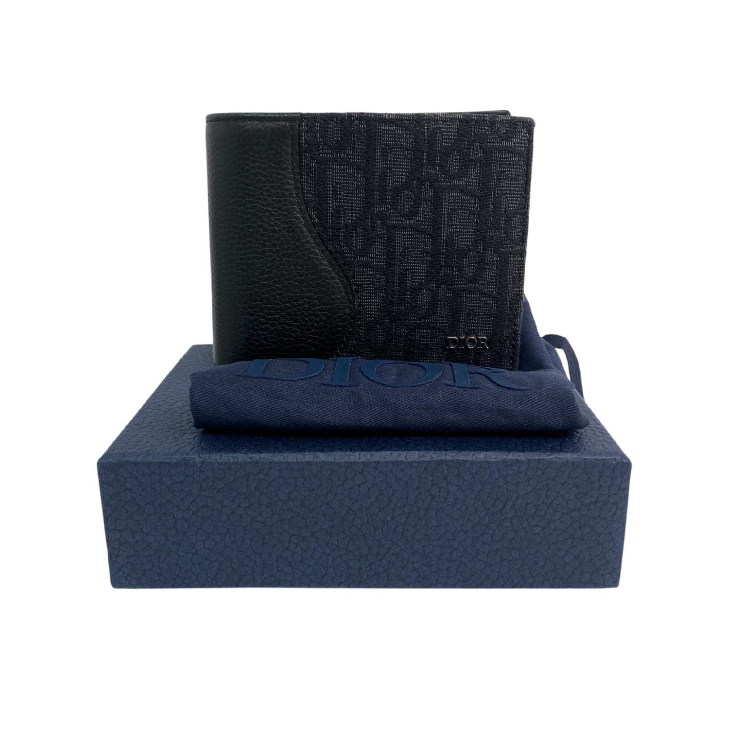 【*Shipped from: Hong Kong*】Dior Black Canvas/Calfskin Saddle Oblique Bi-fold Wallet
