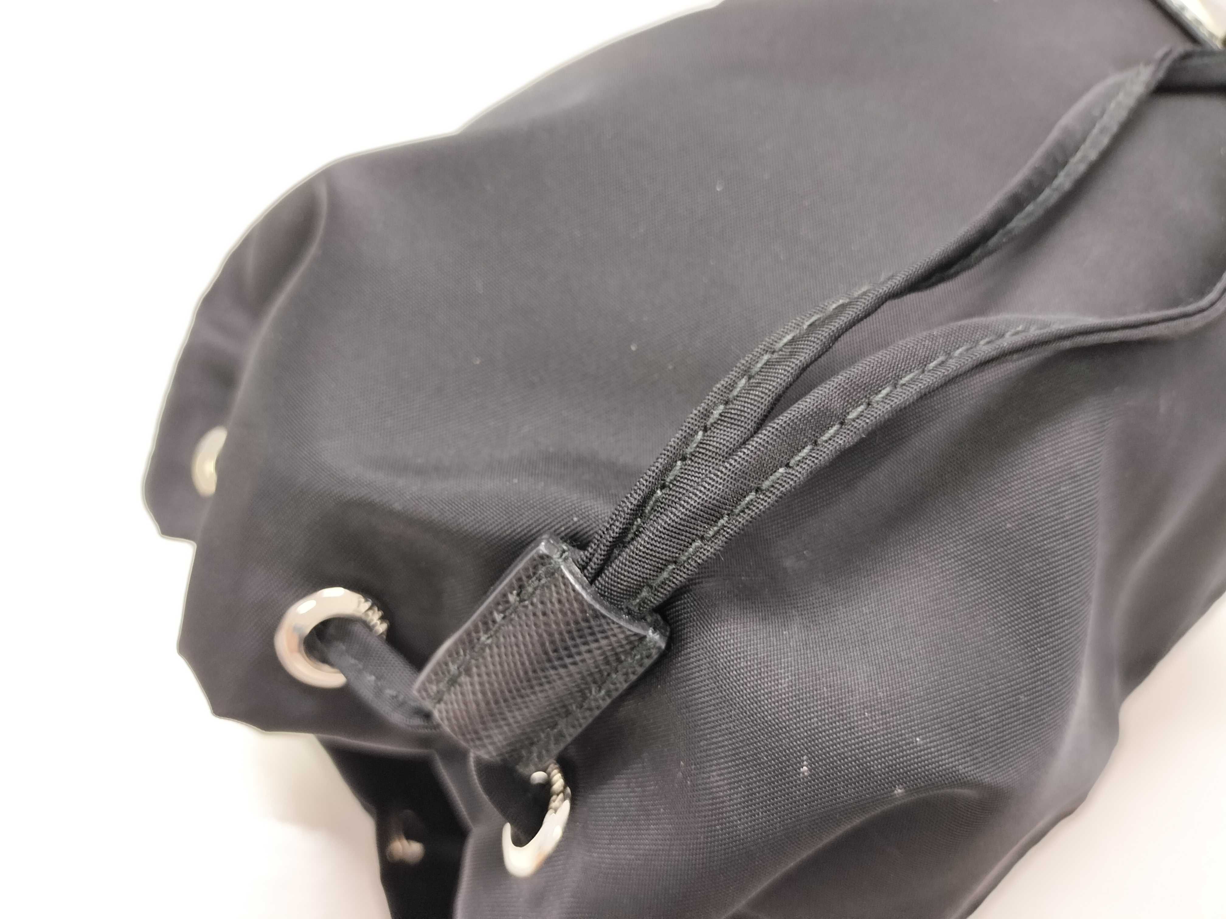 nylon drawstring bag pouch, current model, triangle logo, Tessuto nylon, black pouch. — view 3
