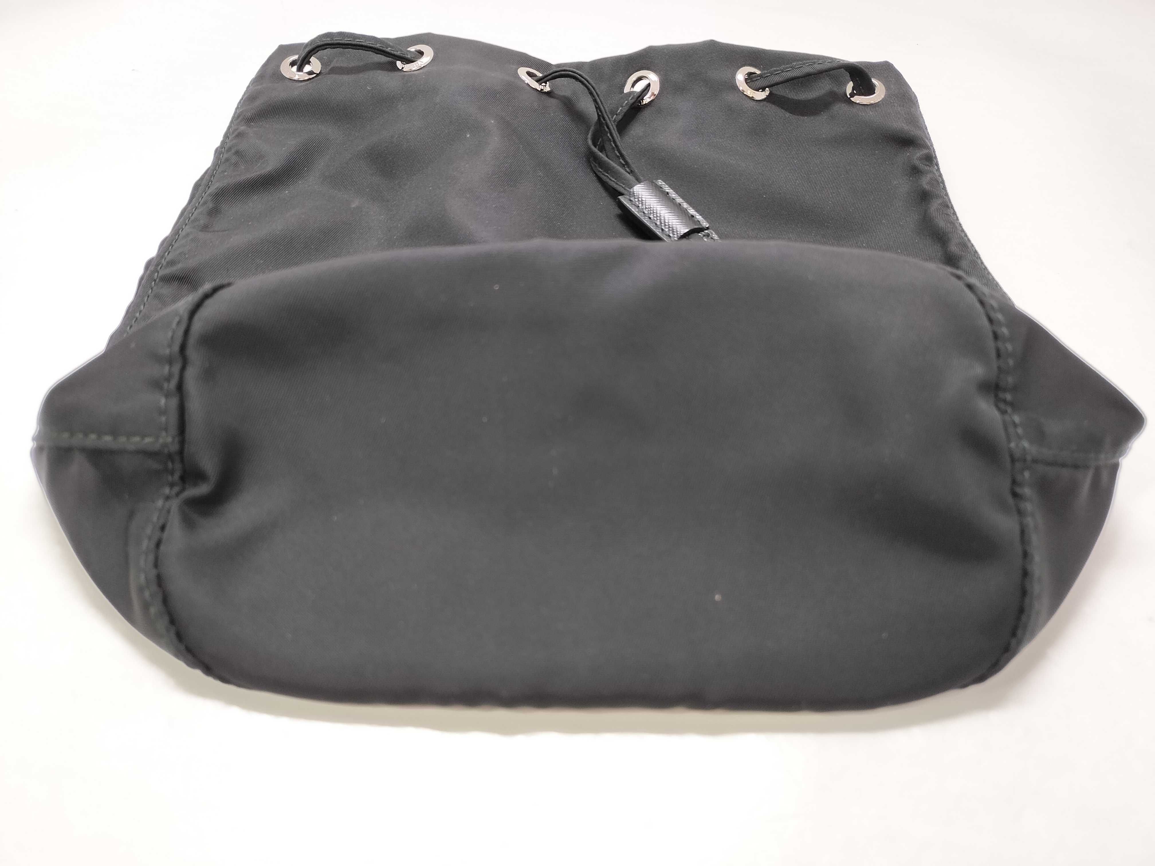 nylon drawstring bag pouch, current model, triangle logo, Tessuto nylon, black pouch. — view 10