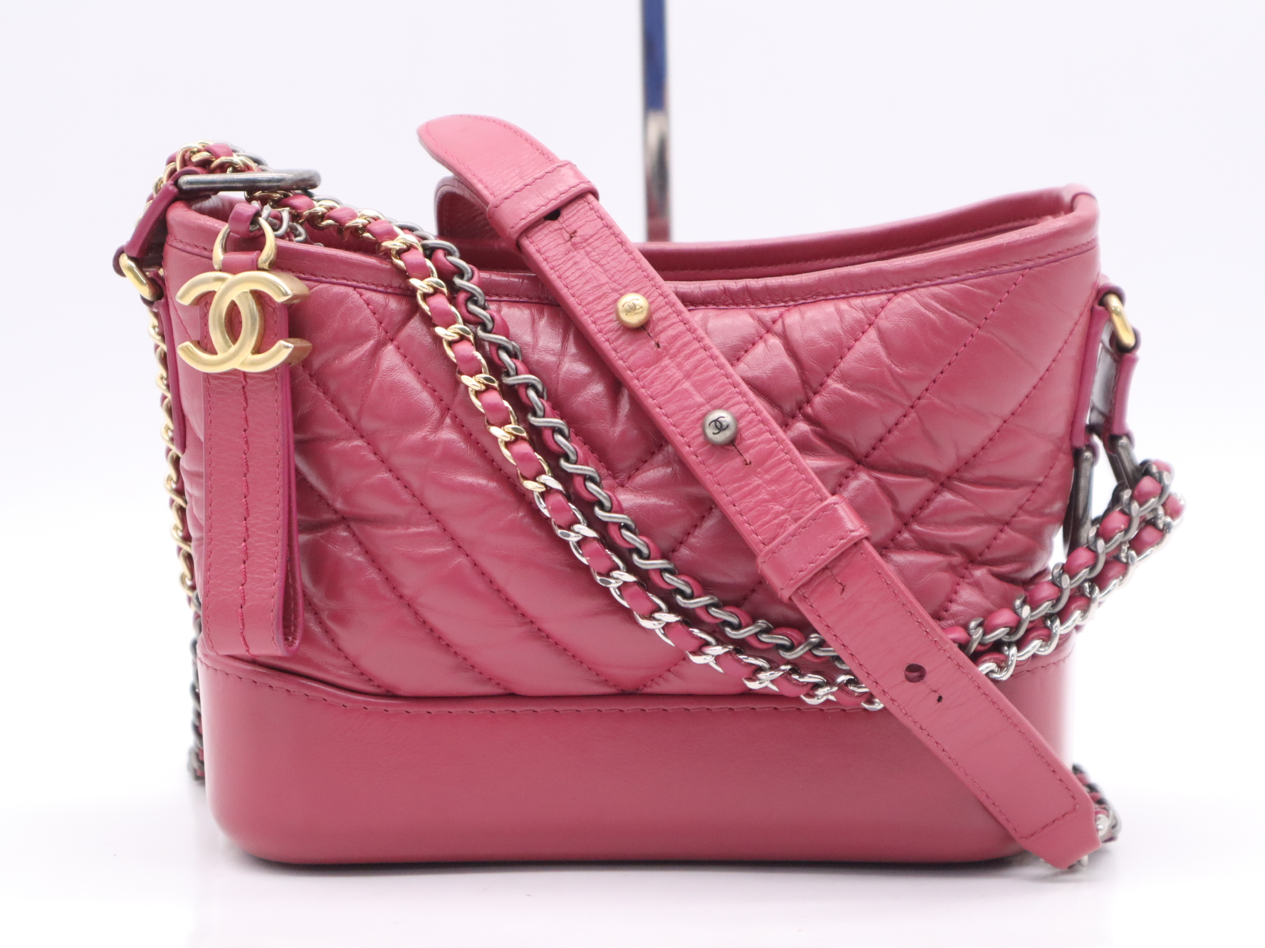 Calfskin Gabrielle de Chanel Small Hobo V-Stitch Chain Shoulder Bag, Wine Red, with Seal.