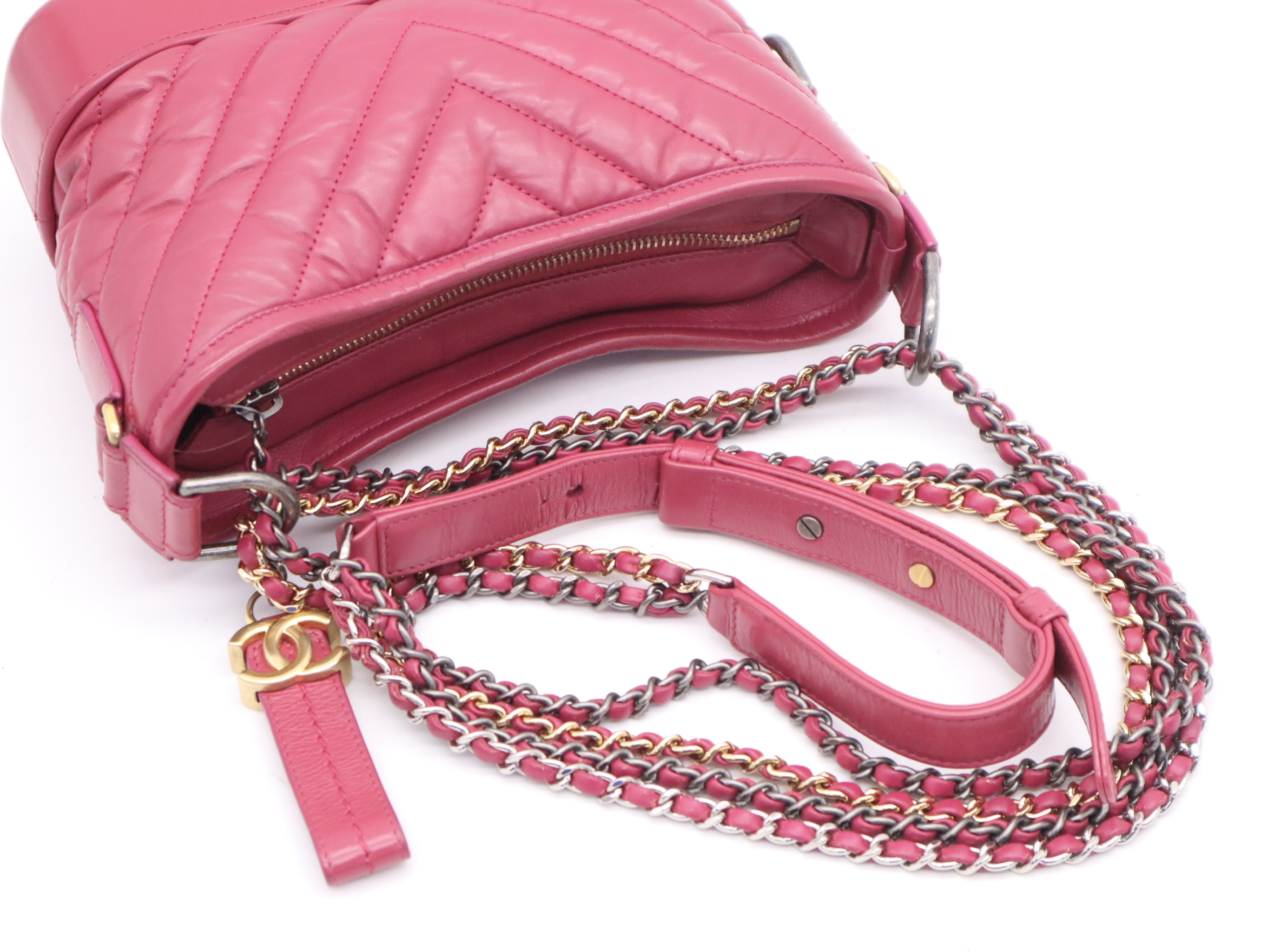 Calfskin Gabrielle de Chanel Small Hobo V-Stitch Chain Shoulder Bag, Wine Red, with Seal. — view 6