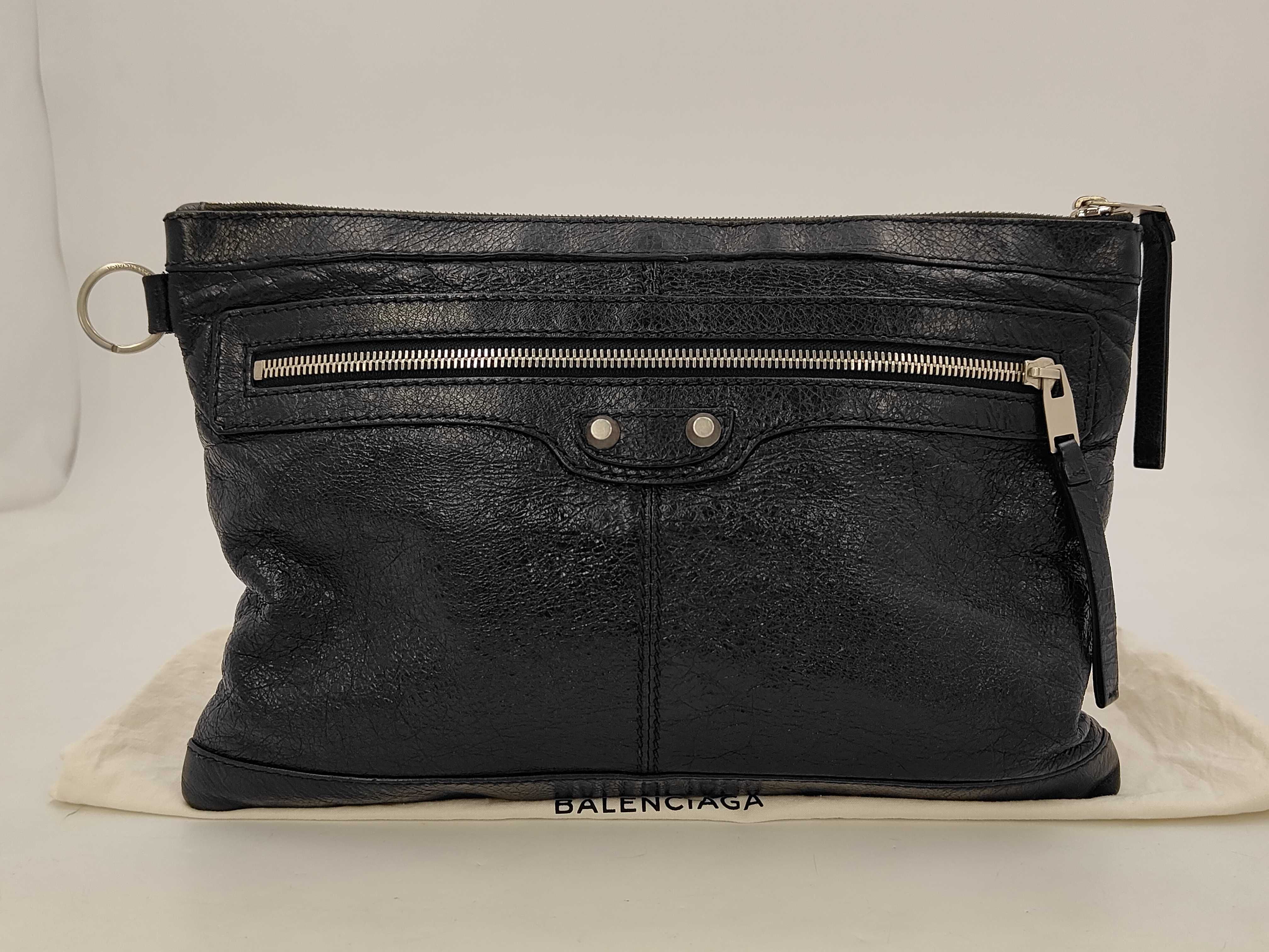 Classic Motorcycle Clip Leather Clutch Bag Black