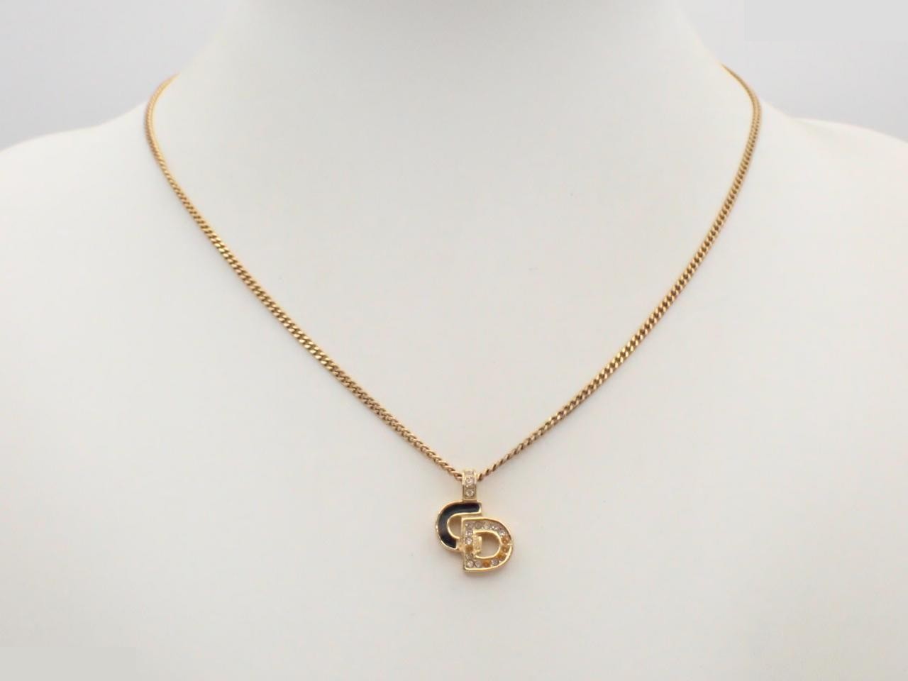 CD logo rhinestone necklace, chain approximately 44cm — view 3