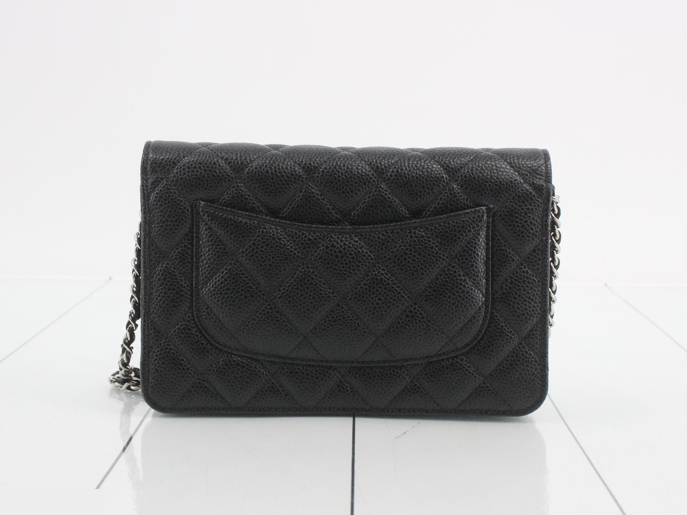 Matelassé Chain Wallet, Caviar Leather, Black with Silver Hardware — view 2
