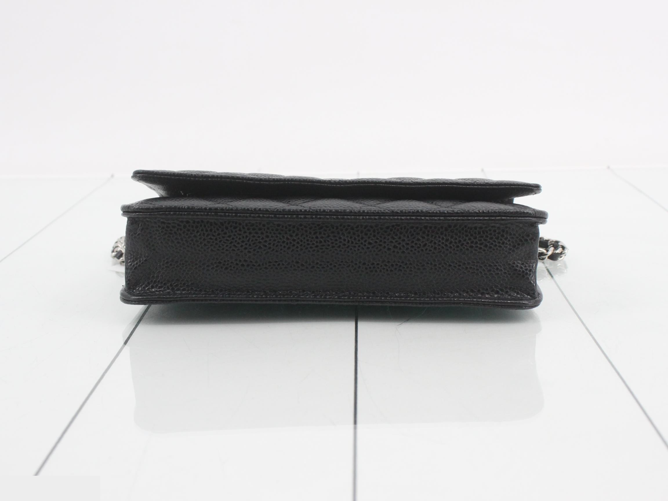 Matelassé Chain Wallet, Caviar Leather, Black with Silver Hardware — view 3
