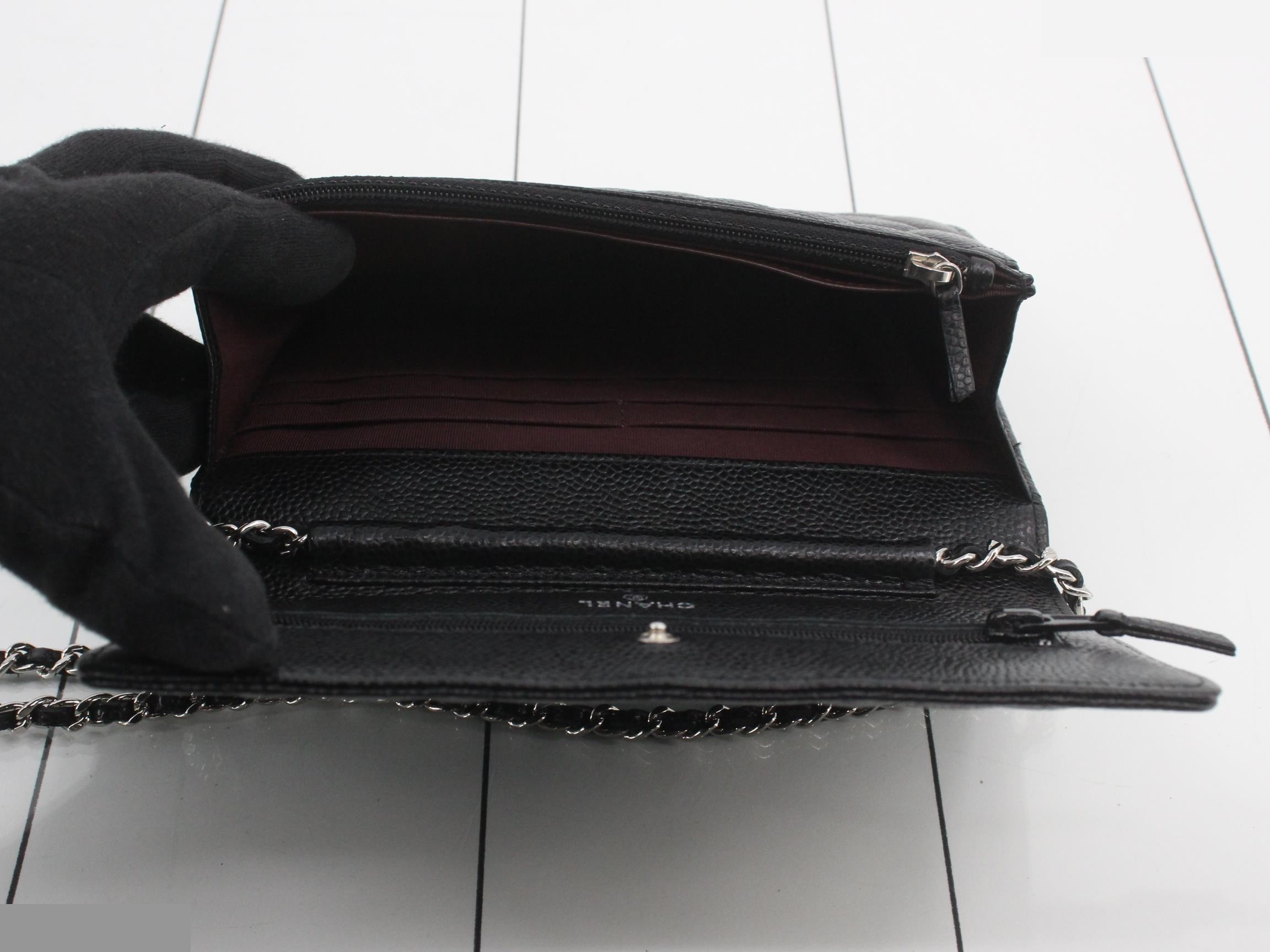 Matelassé Chain Wallet, Caviar Leather, Black with Silver Hardware — view 4