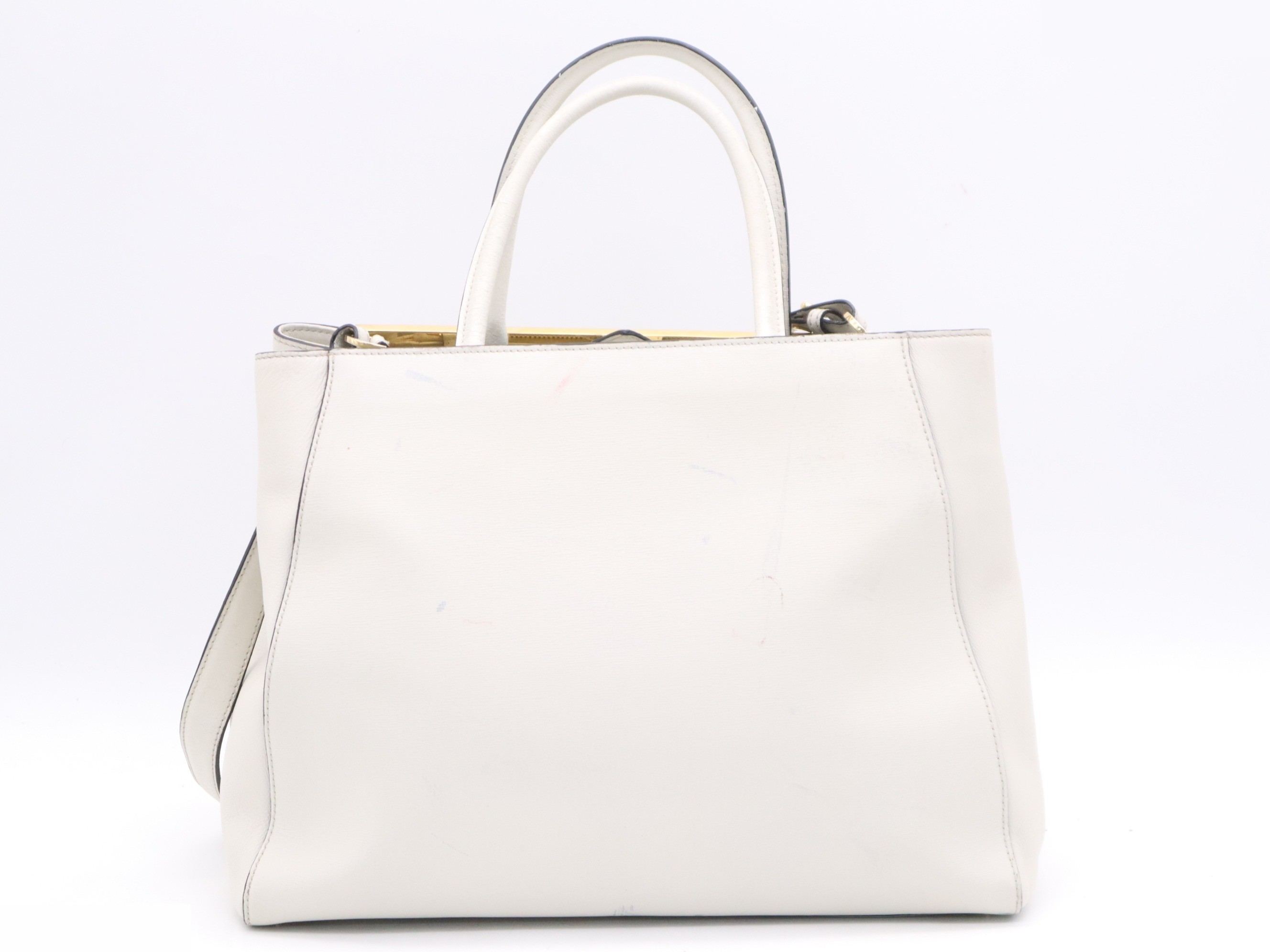 Leather Toujours tote bag, white, gold hardware, shoulder strap. — view 2