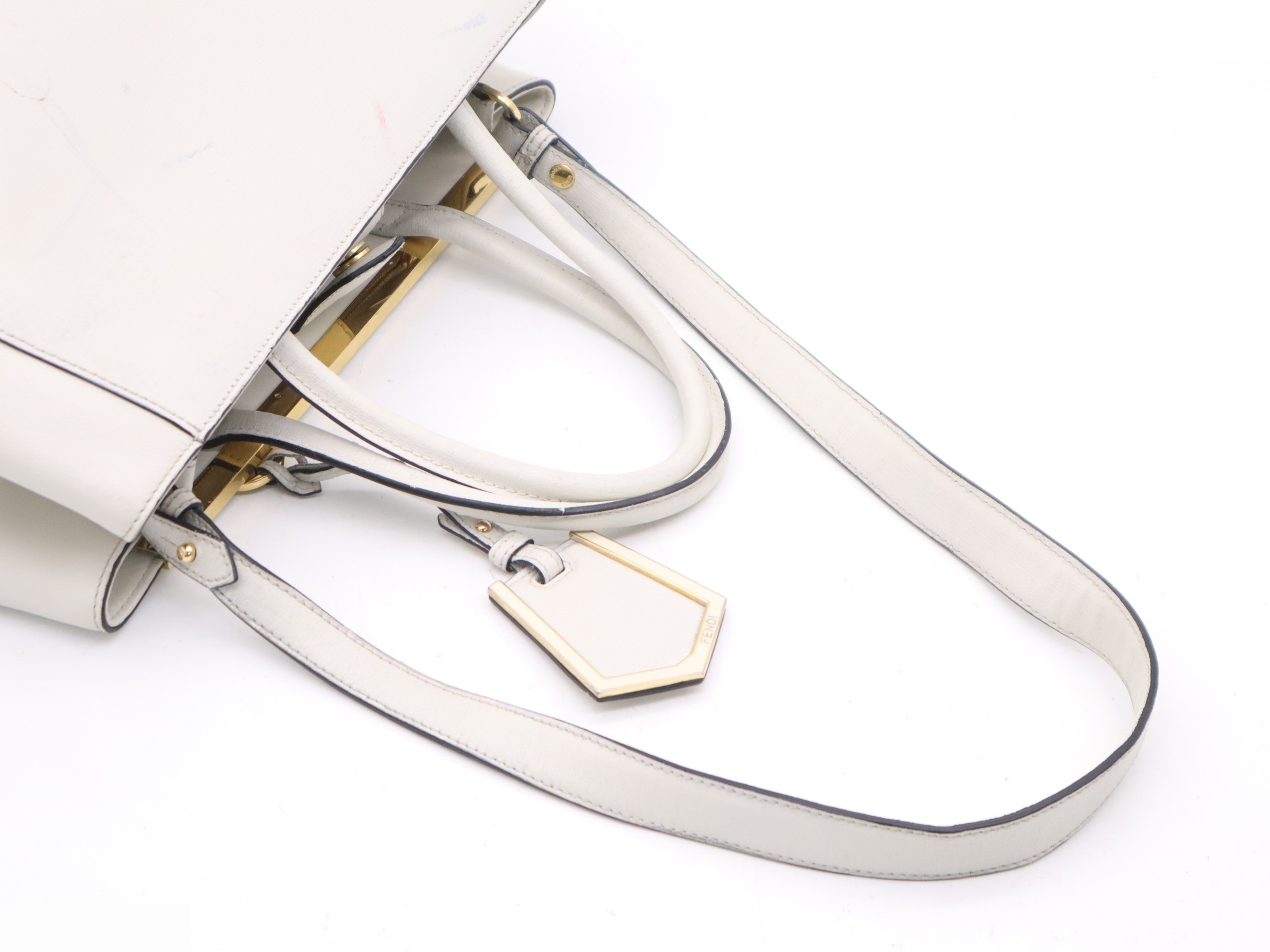 Leather Toujours tote bag, white, gold hardware, shoulder strap. — view 6