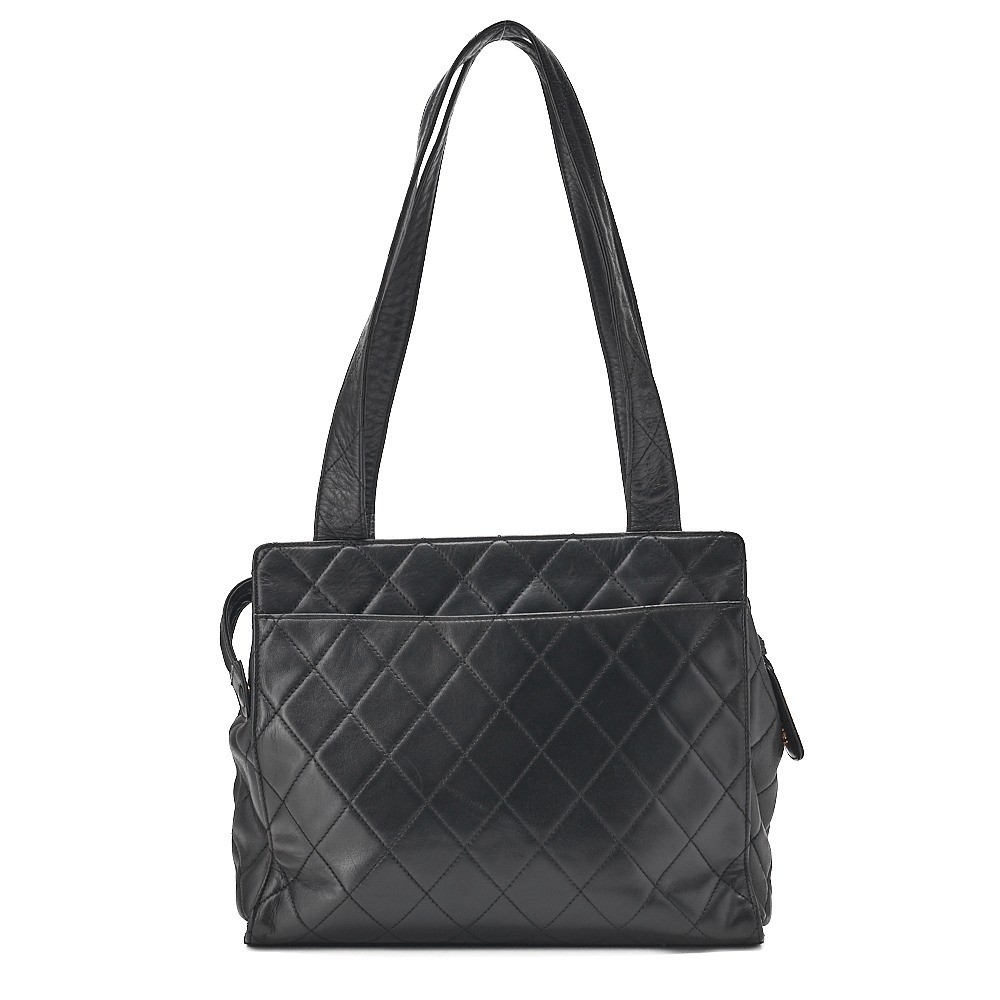 Lambskin Matelassé Turnlock Tote Bag, Black, Gold Hardware, Series 3 — view 2