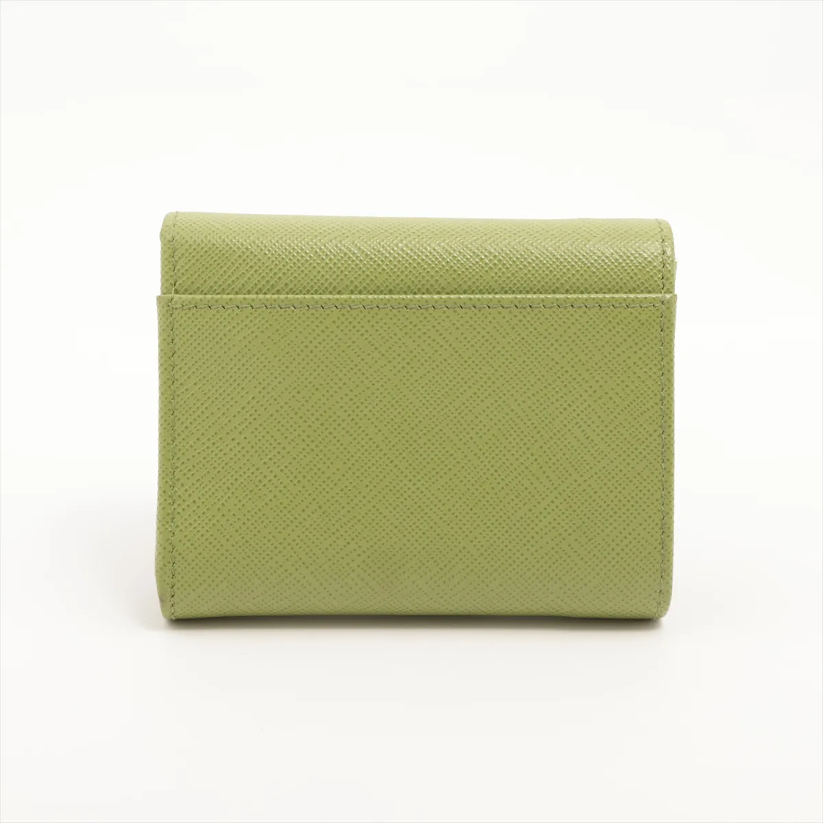 Saffiano Triangle Logo Leather Compact Wallet, Green — view 2